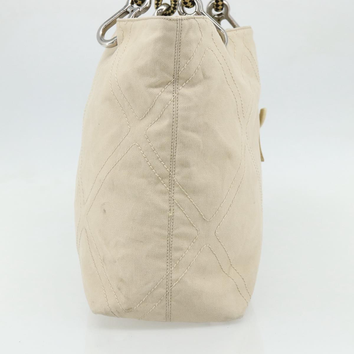 CHANEL Tote Bag Canvas Ivory Silver CC Auth BA12328