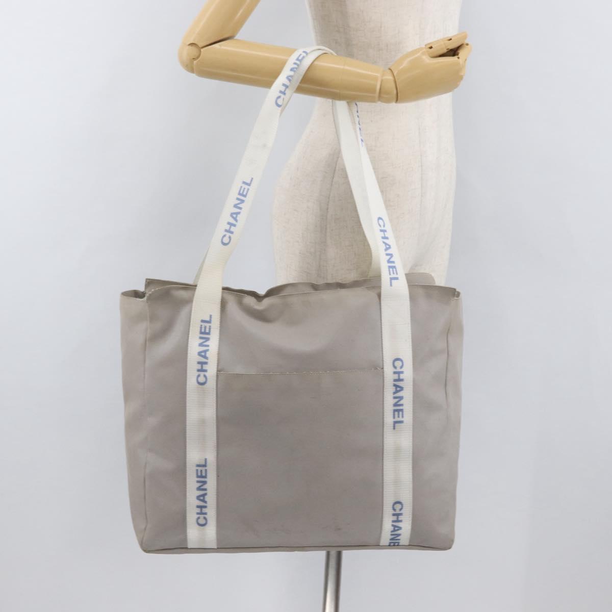 CHANEL Tote Bag Canvas Gray Silver CC Auth BA12334