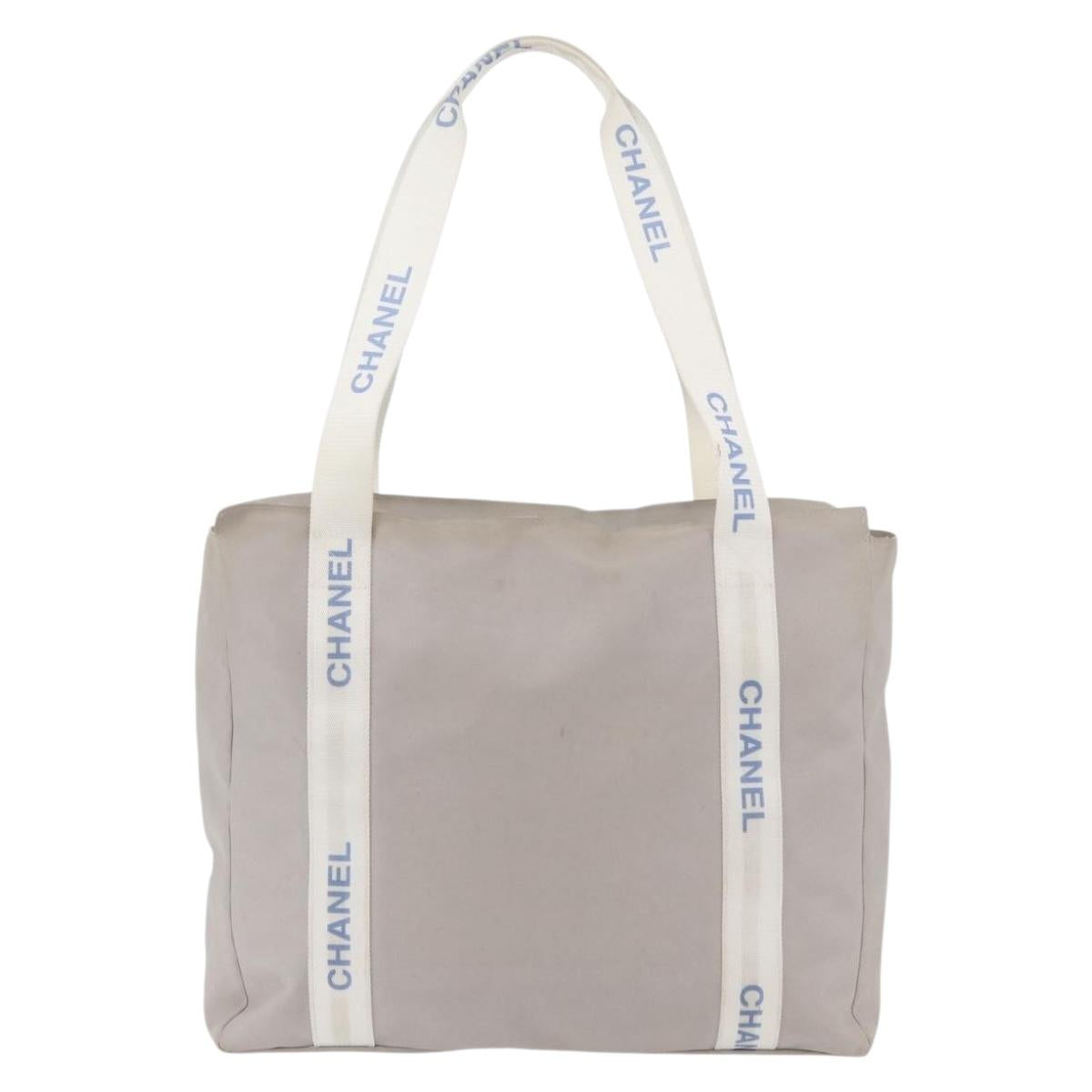 CHANEL Tote Bag Canvas Gray Silver CC Auth BA12334