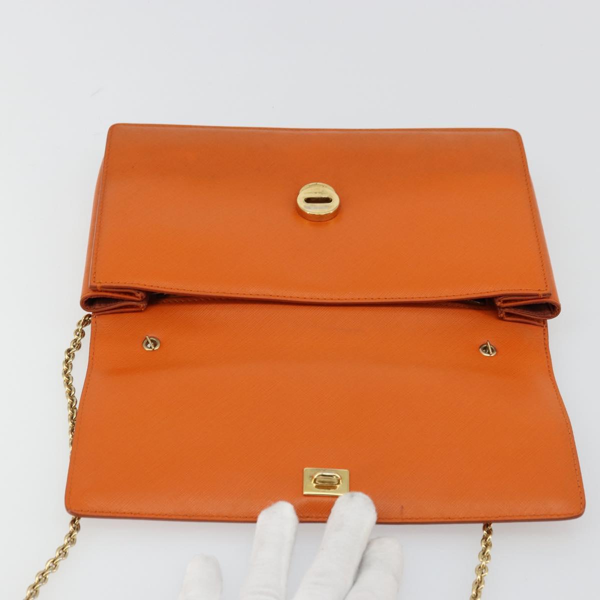 Salvatore Ferragamo Vala Chain Shoulder Bag Leather Orange Gold Auth BA12335