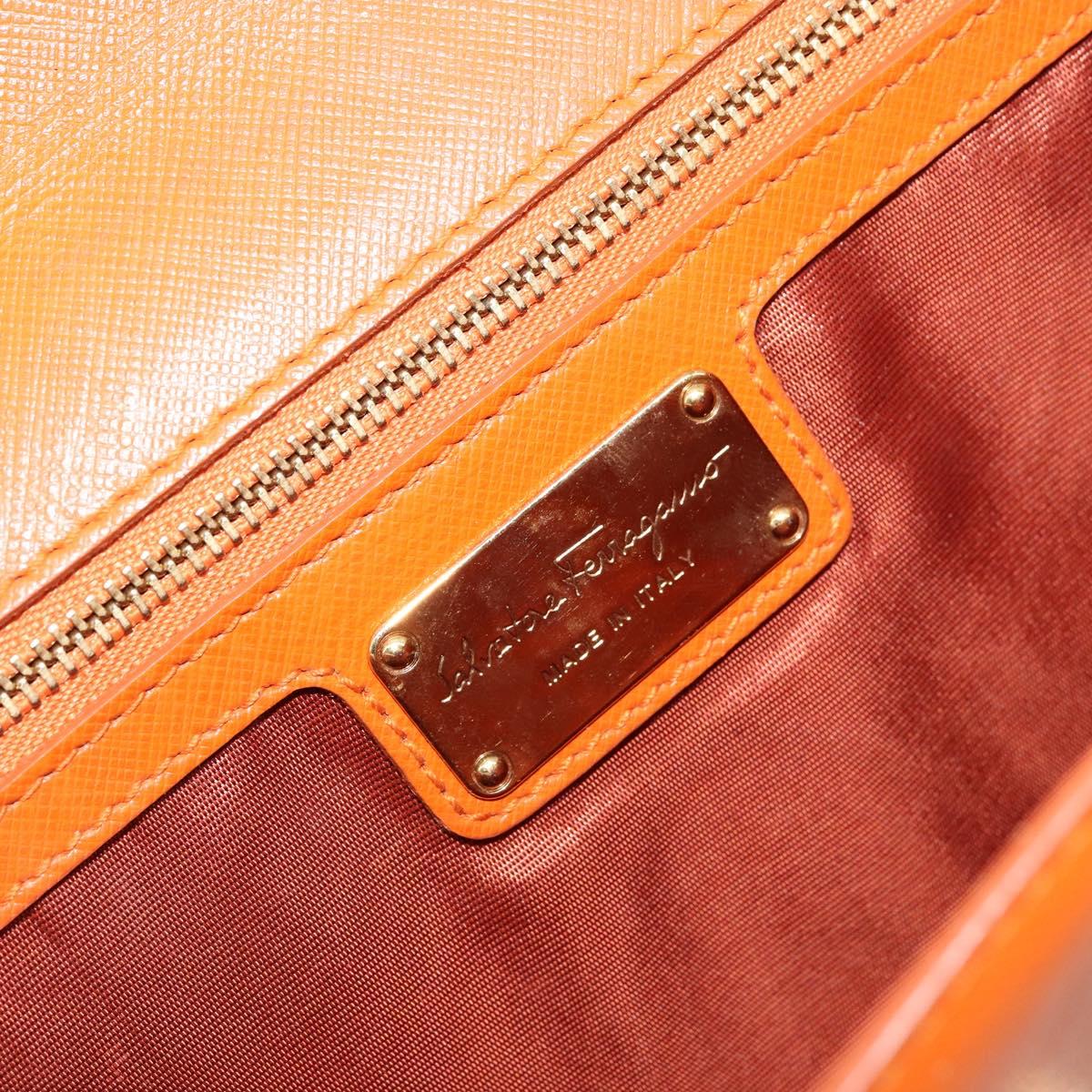 Salvatore Ferragamo Vala Chain Shoulder Bag Leather Orange Gold Auth BA12335