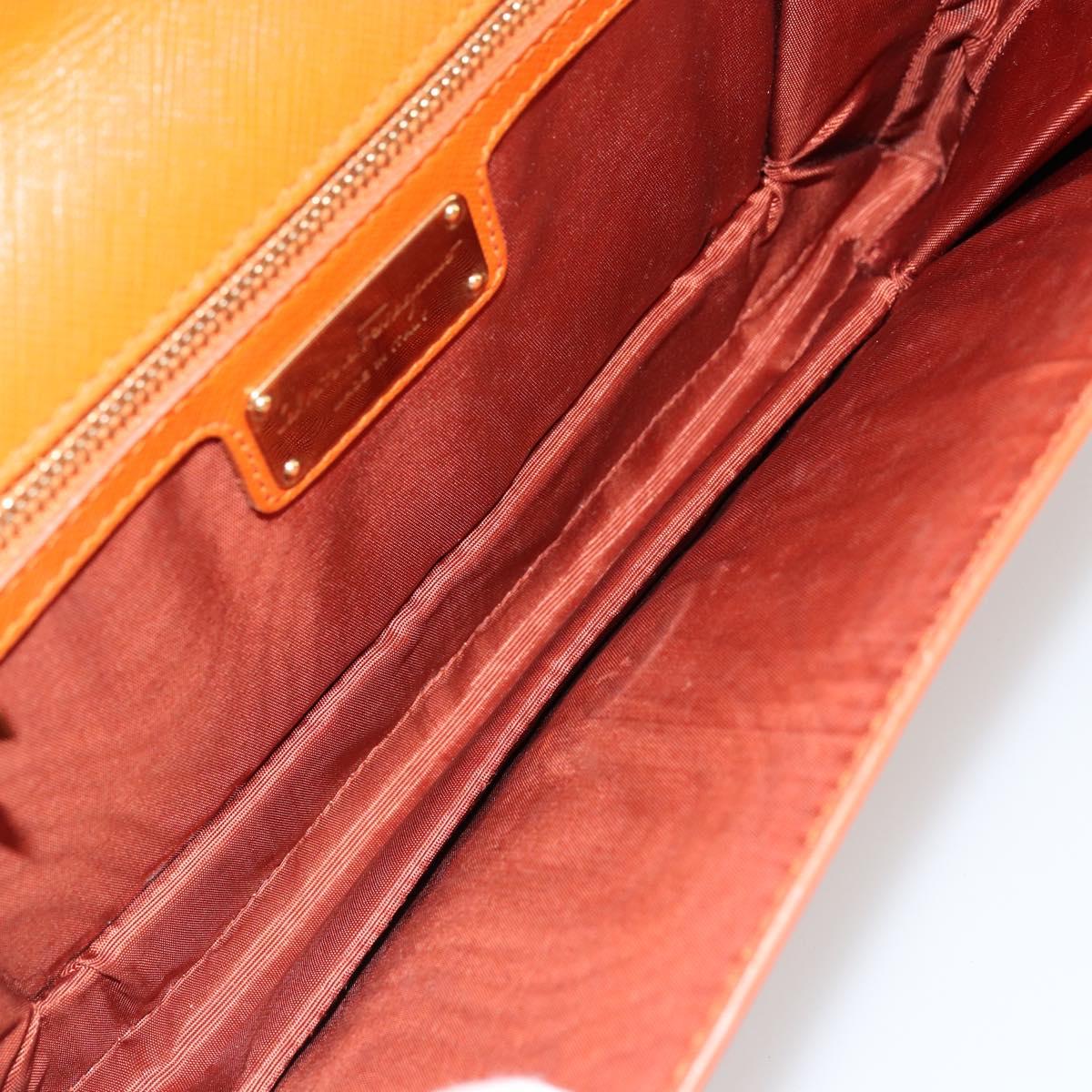 Salvatore Ferragamo Vala Chain Shoulder Bag Leather Orange Gold Auth BA12335