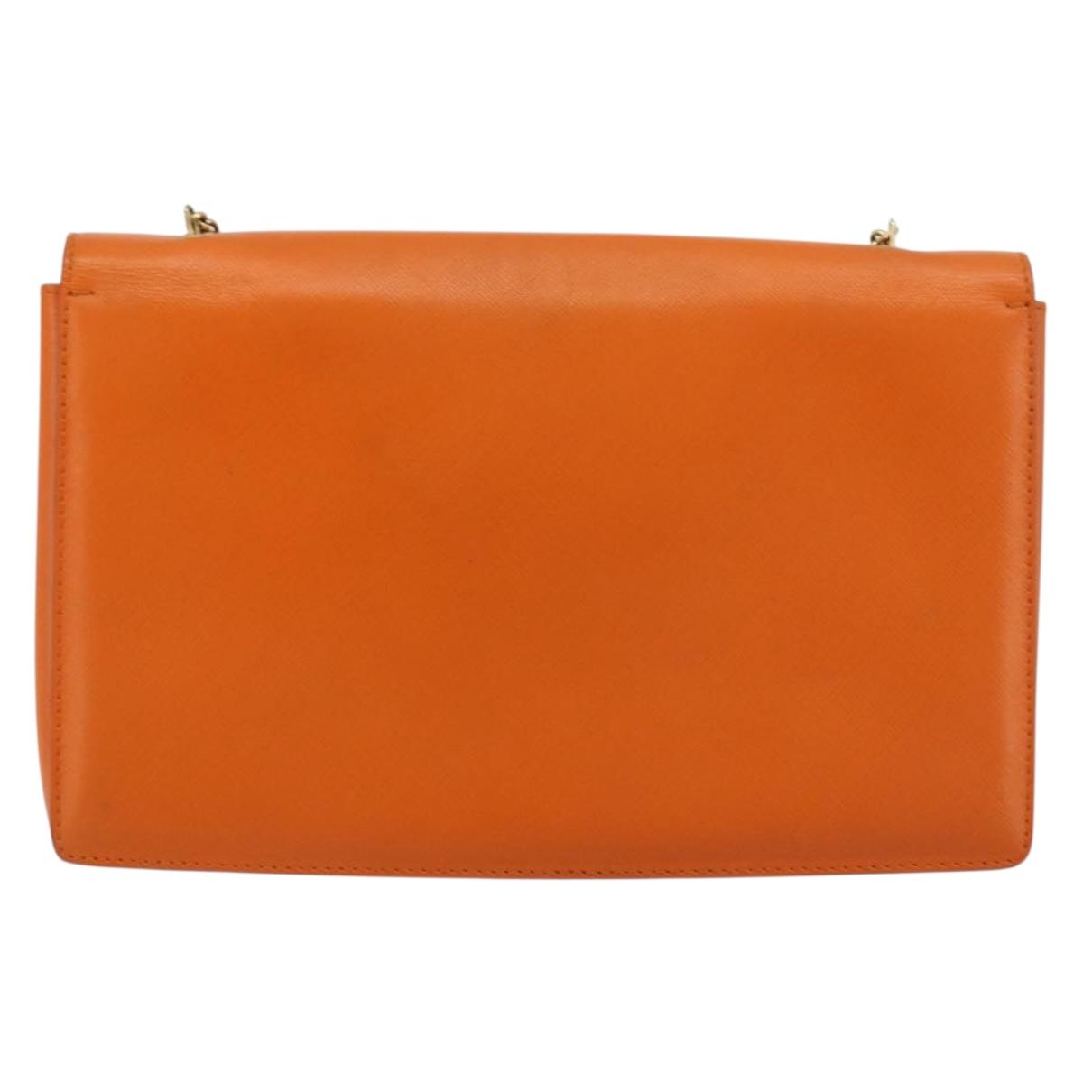 Salvatore Ferragamo Vala Chain Shoulder Bag Leather Orange Gold Auth BA12335