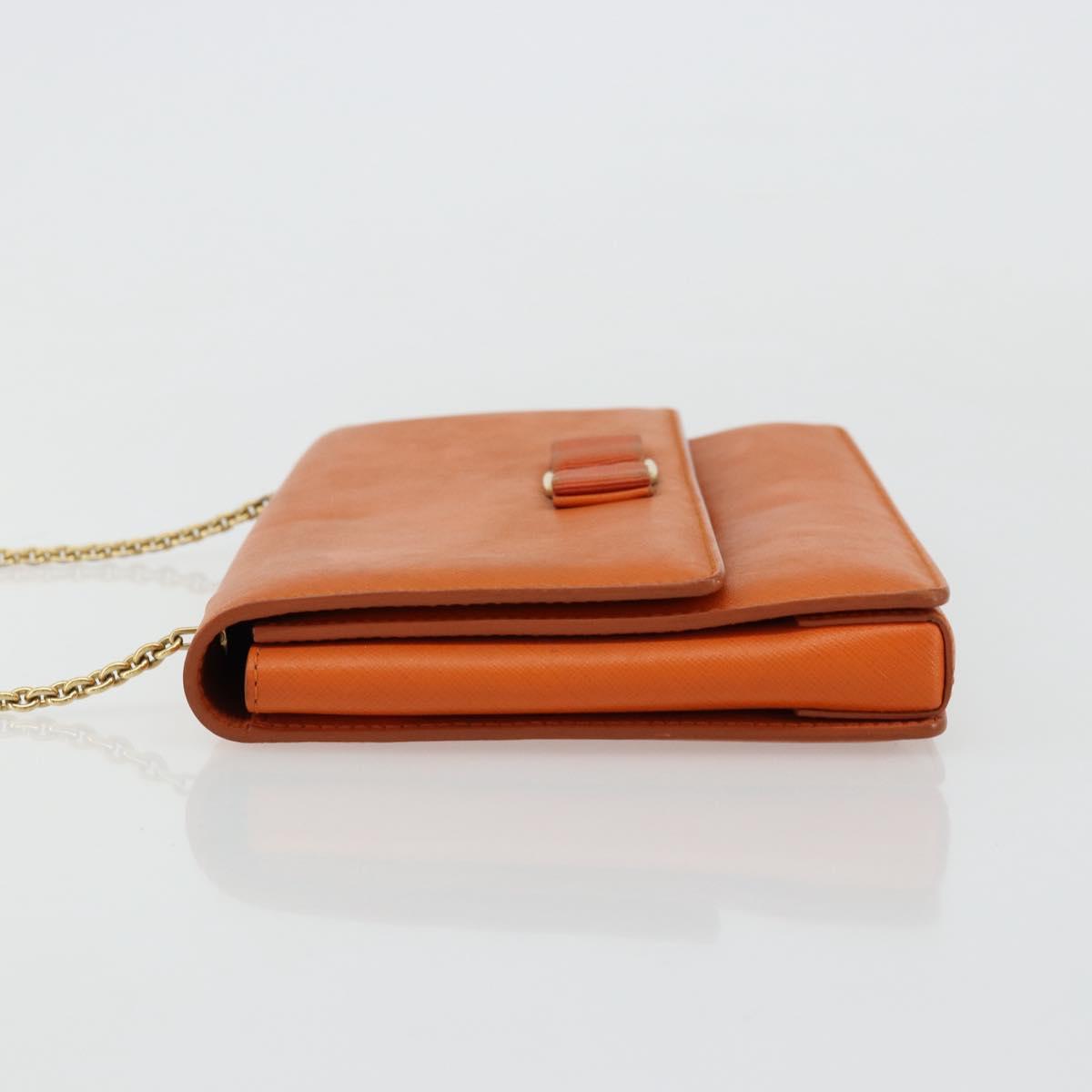 Salvatore Ferragamo Vala Chain Shoulder Bag Leather Orange Gold Auth BA12335