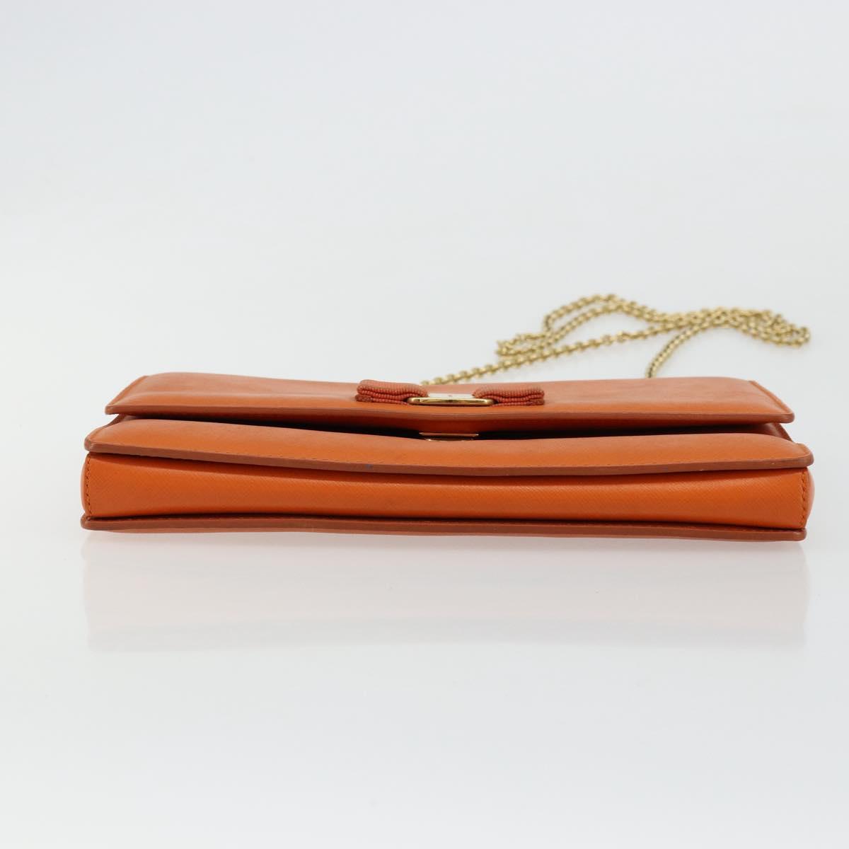 Salvatore Ferragamo Vala Chain Shoulder Bag Leather Orange Gold Auth BA12335