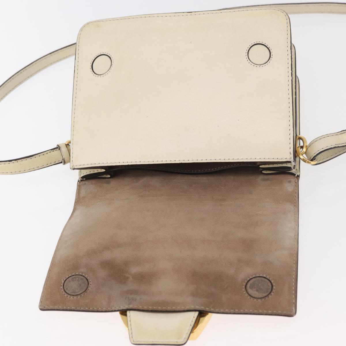 Jimmy Choo Shoulder Bag Leather White Gold Auth BA12336