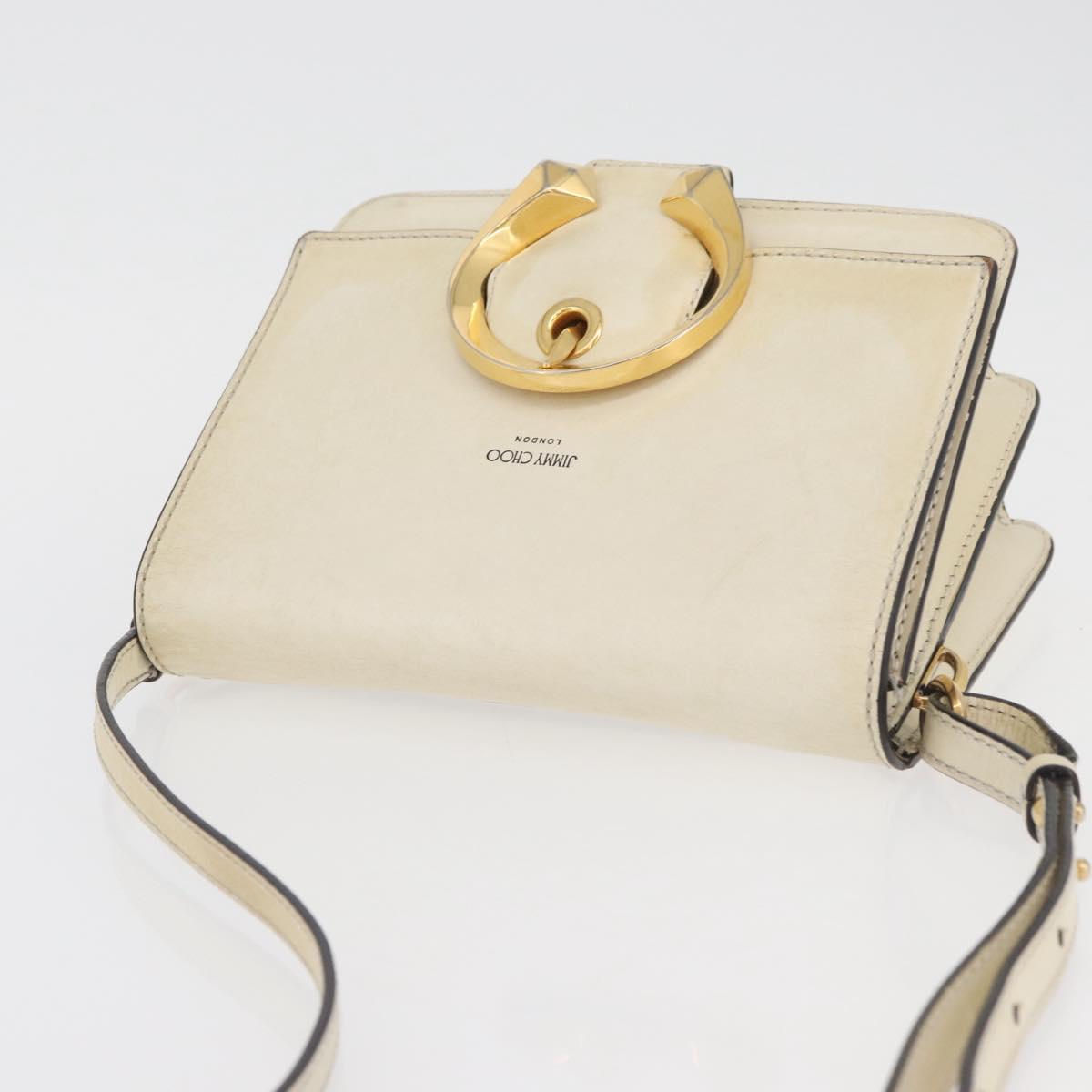 Jimmy Choo Shoulder Bag Leather White Gold Auth BA12336