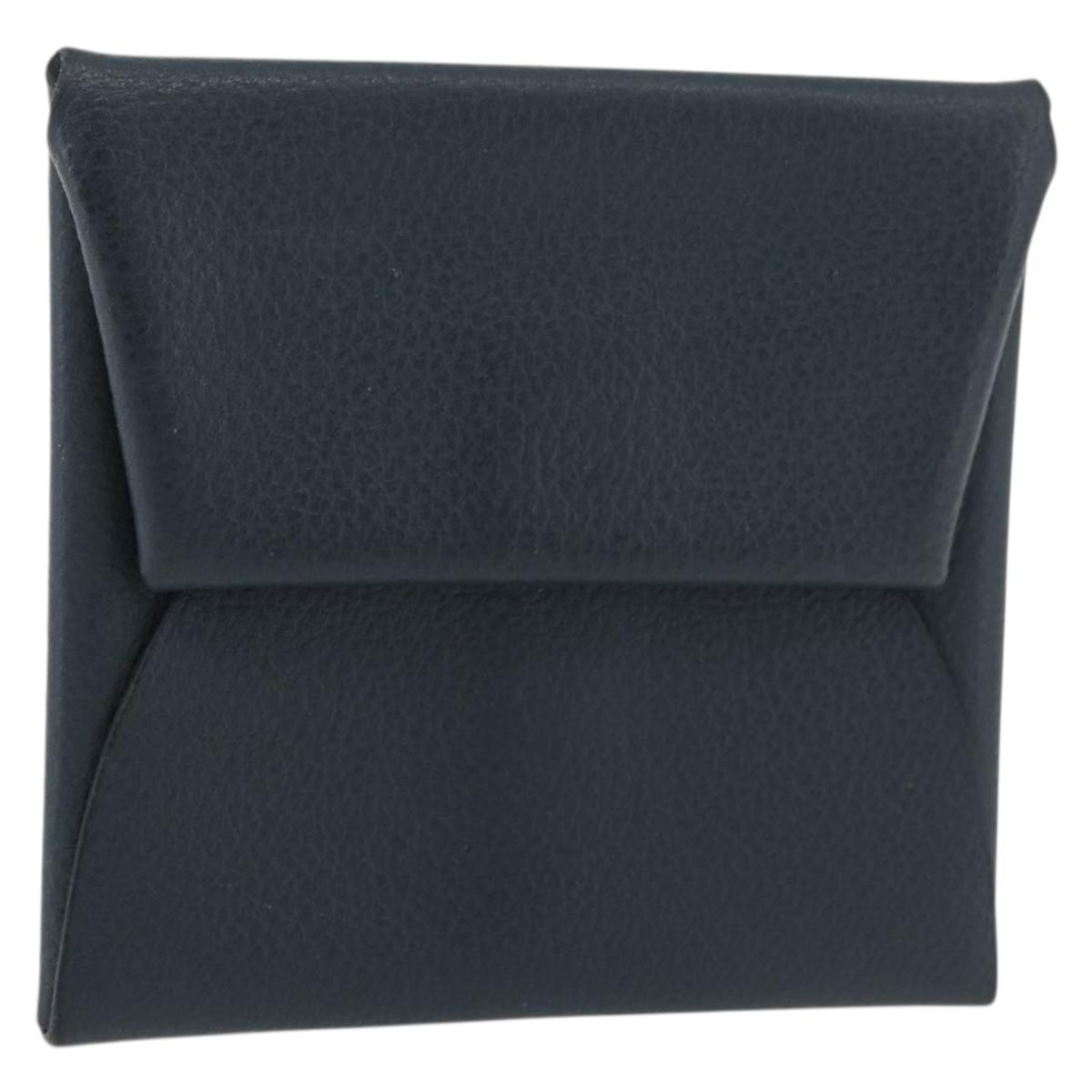 HERMES Pastier Coin Purse Leather Navy Silver Auth BA12337