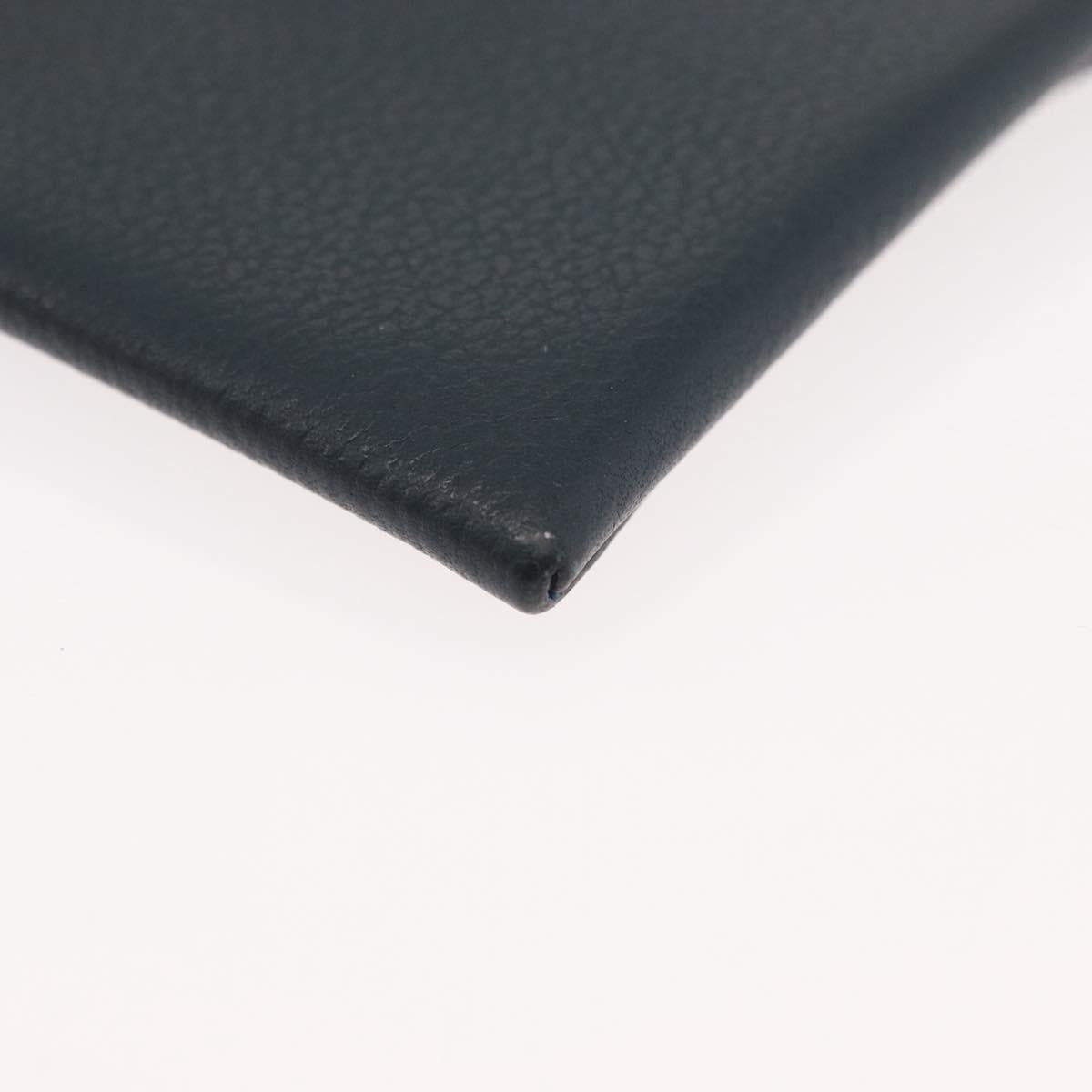 HERMES Pastier Coin Purse Leather Navy Silver Auth BA12337