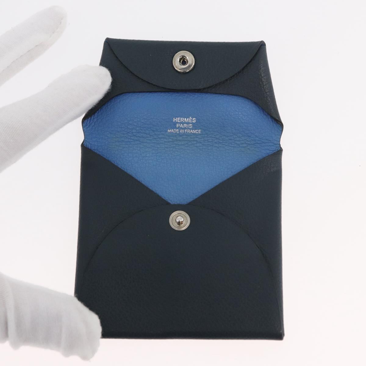 HERMES Pastier Coin Purse Leather Navy Silver Auth BA12337