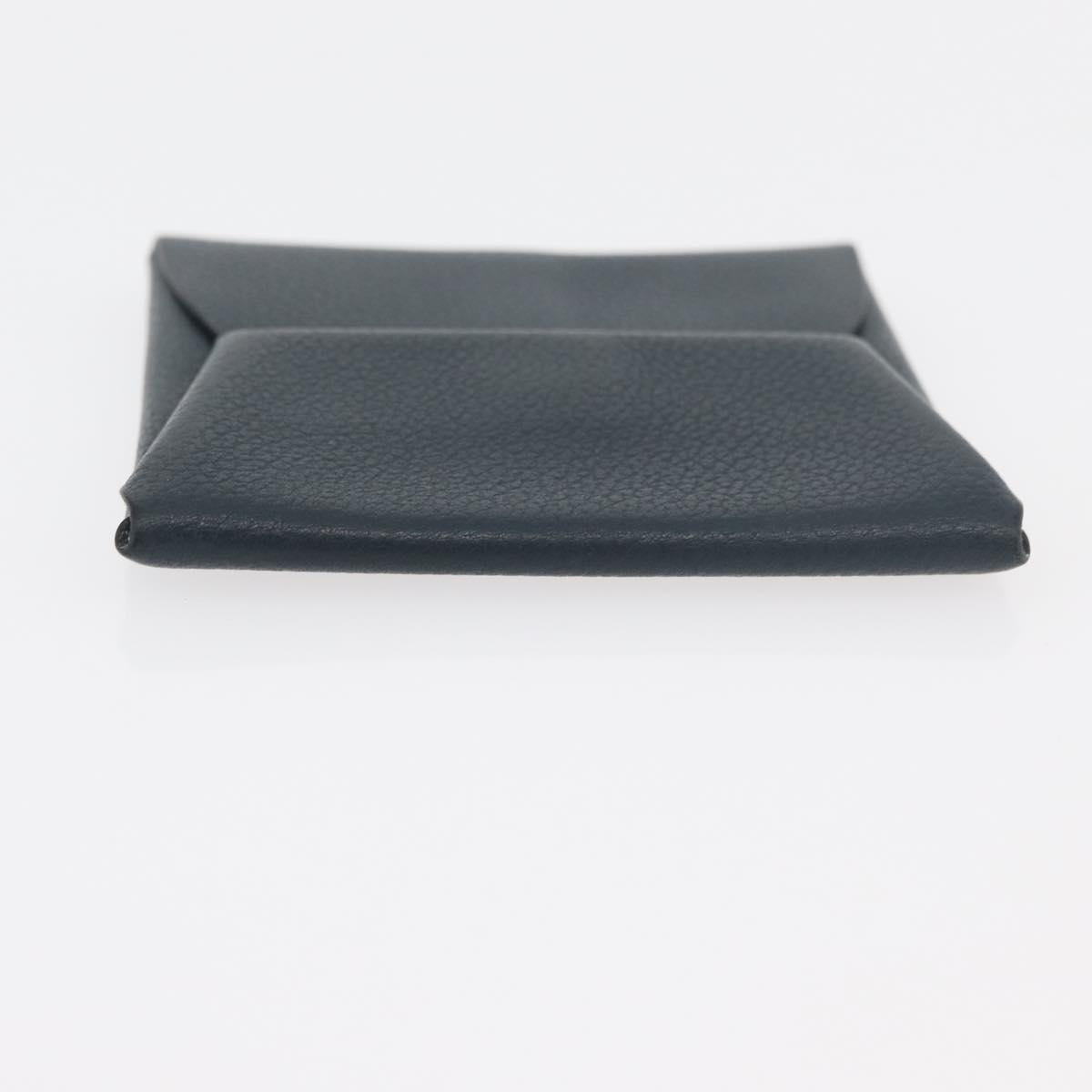 HERMES Pastier Coin Purse Leather Navy Silver Auth BA12337