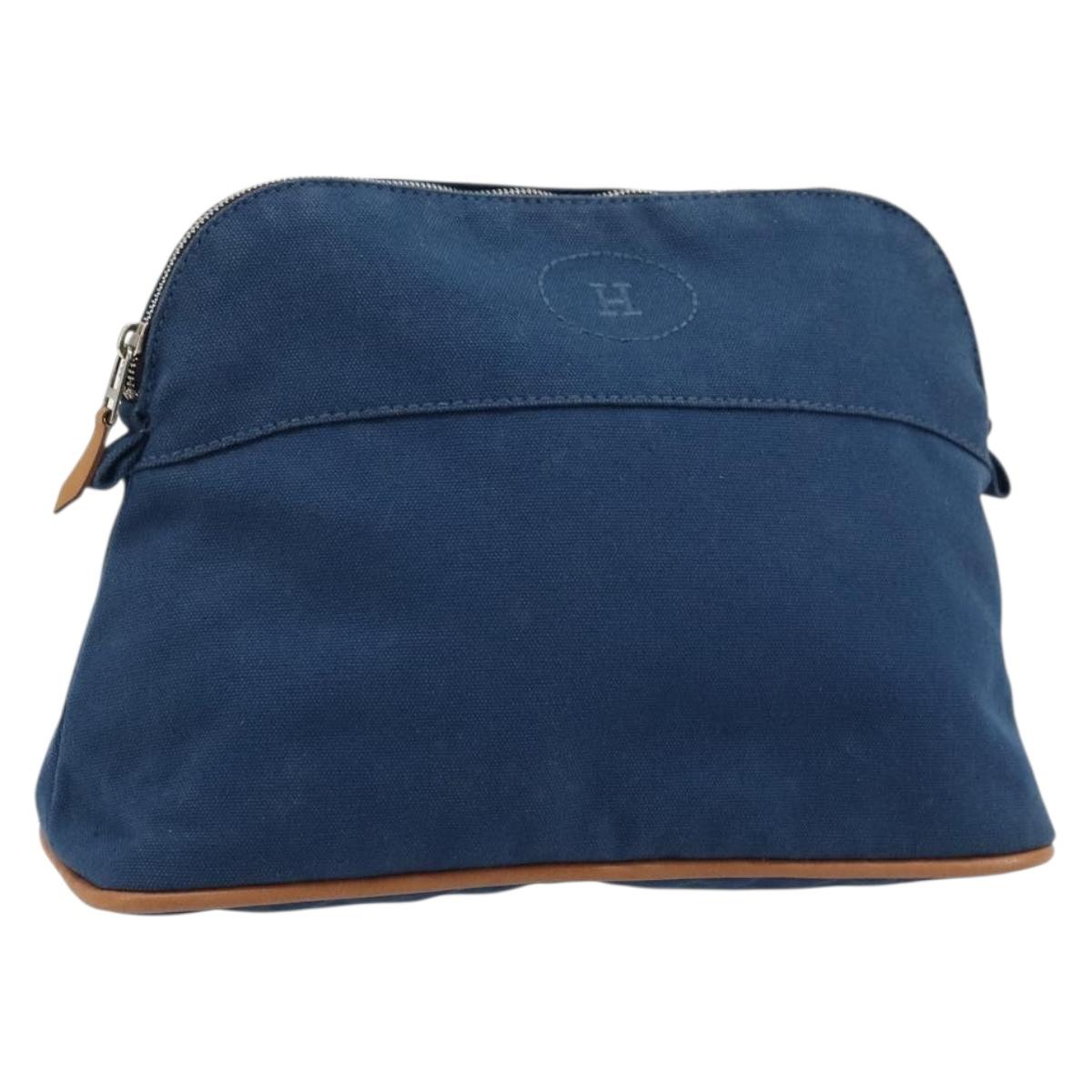 HERMES Bolide 25 Pouch Canvas Navy Silver Auth BA12340A