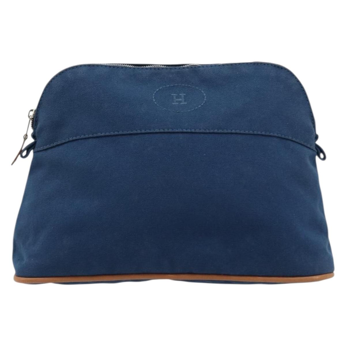 HERMES Bolide 25 Pouch Canvas Navy Silver Auth BA12340A