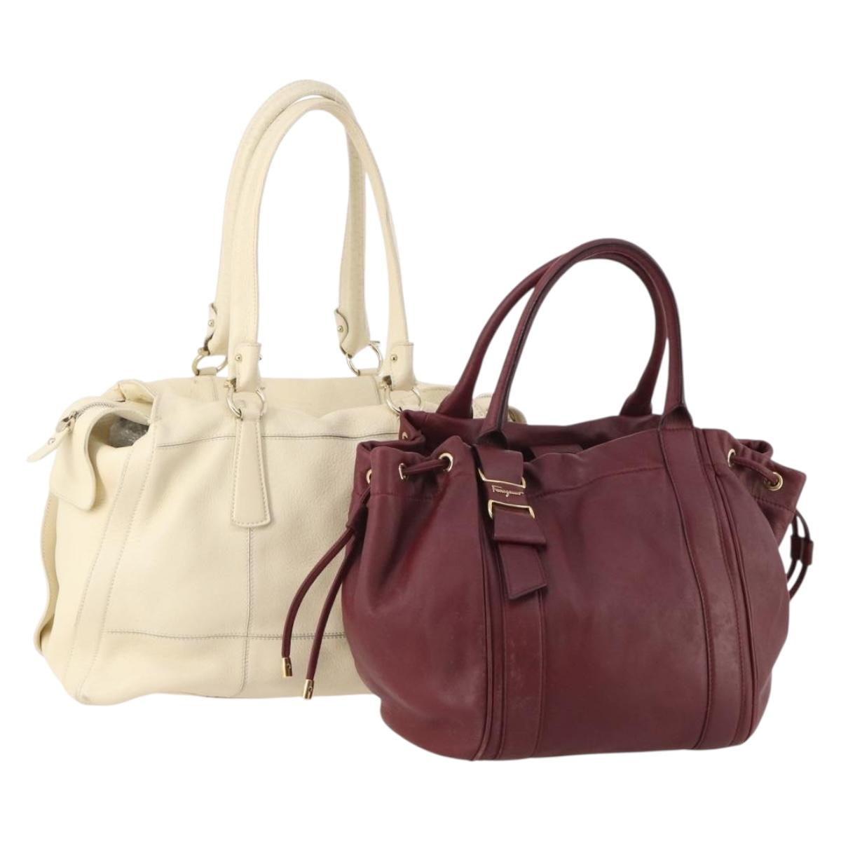 Salvatore Ferragamo Gancini Hand Bag Leather 2 Set Red White Auth BA12348