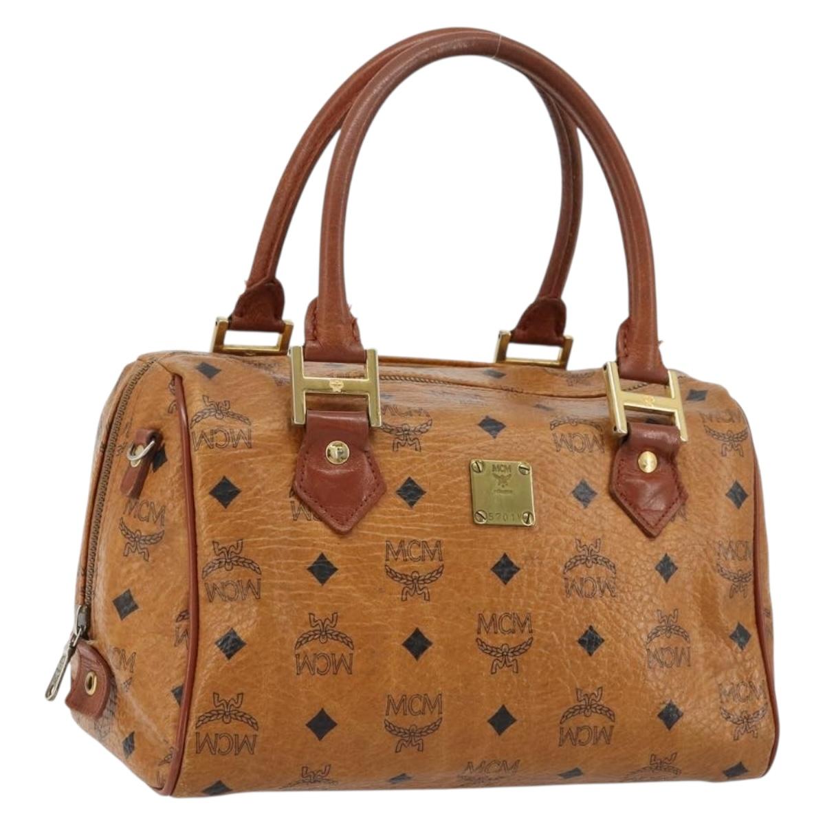 MCM Vicetos Logogram Hand Bag PVC Leather Brown Gold Auth BA12357A