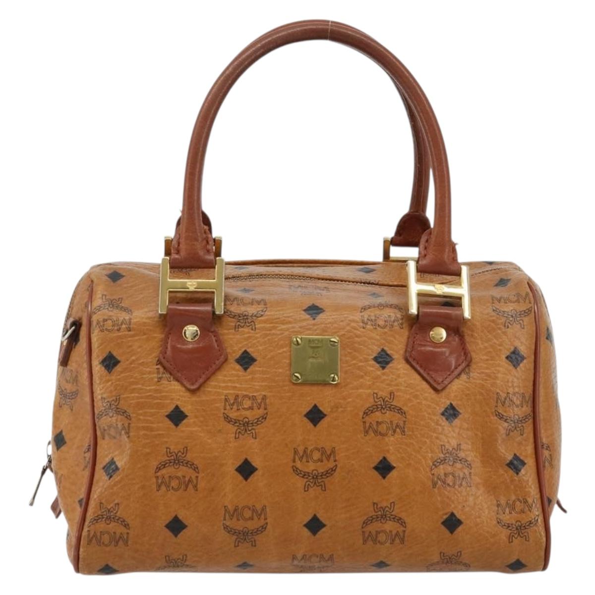 MCM Vicetos Logogram Hand Bag PVC Leather Brown Gold Auth BA12357A