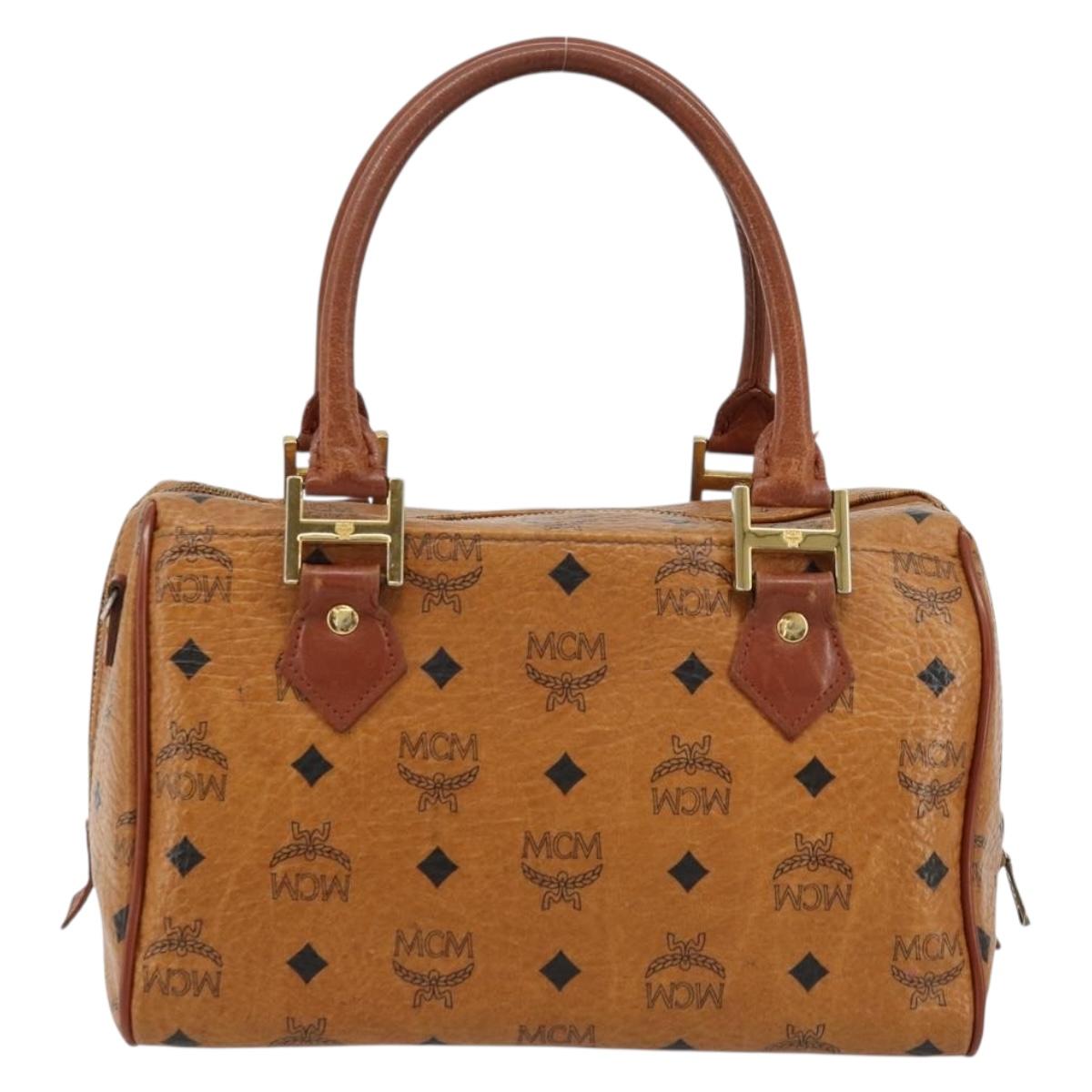 MCM Vicetos Logogram Hand Bag PVC Leather Brown Gold Auth BA12357A