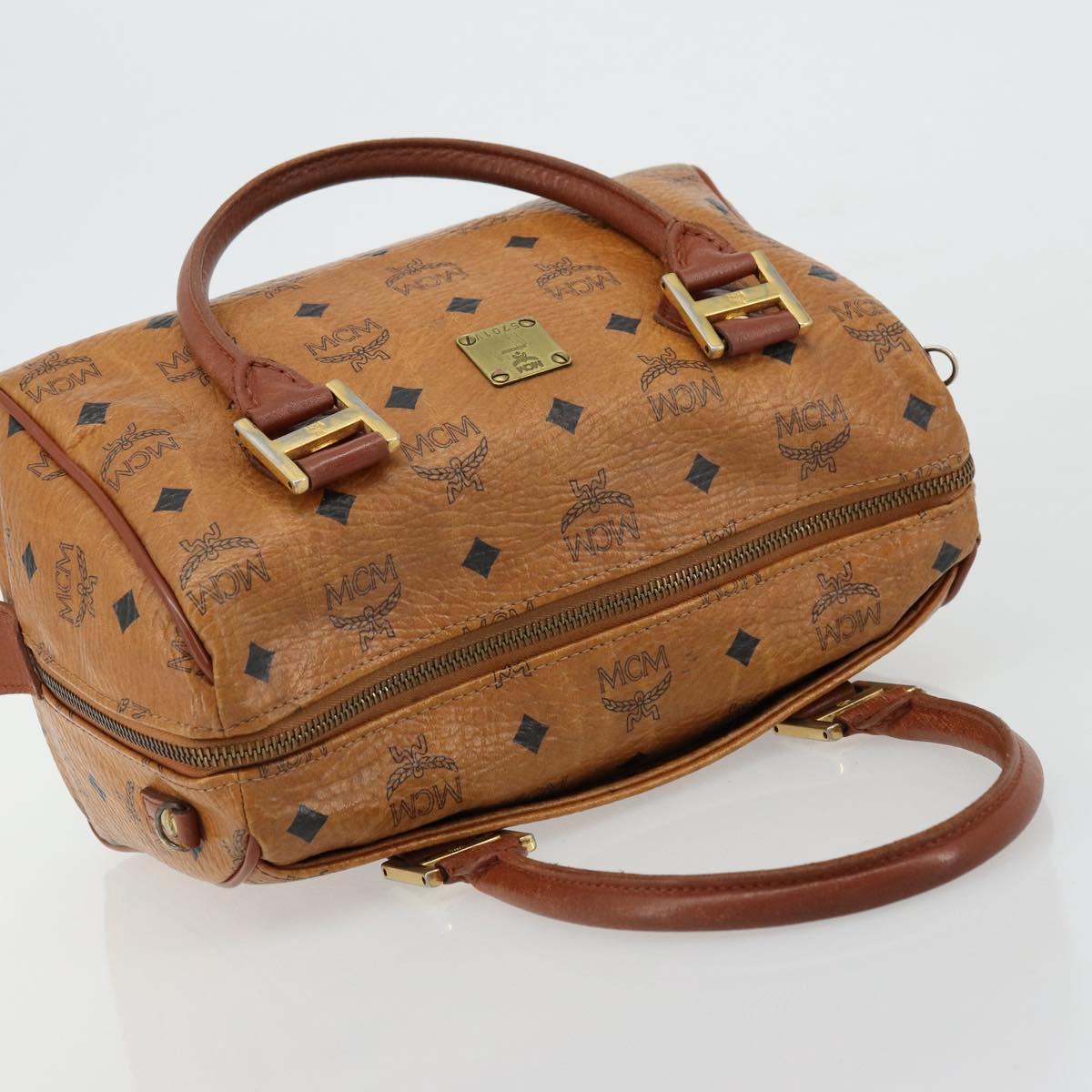 MCM Vicetos Logogram Hand Bag PVC Leather Brown Gold Auth BA12357A