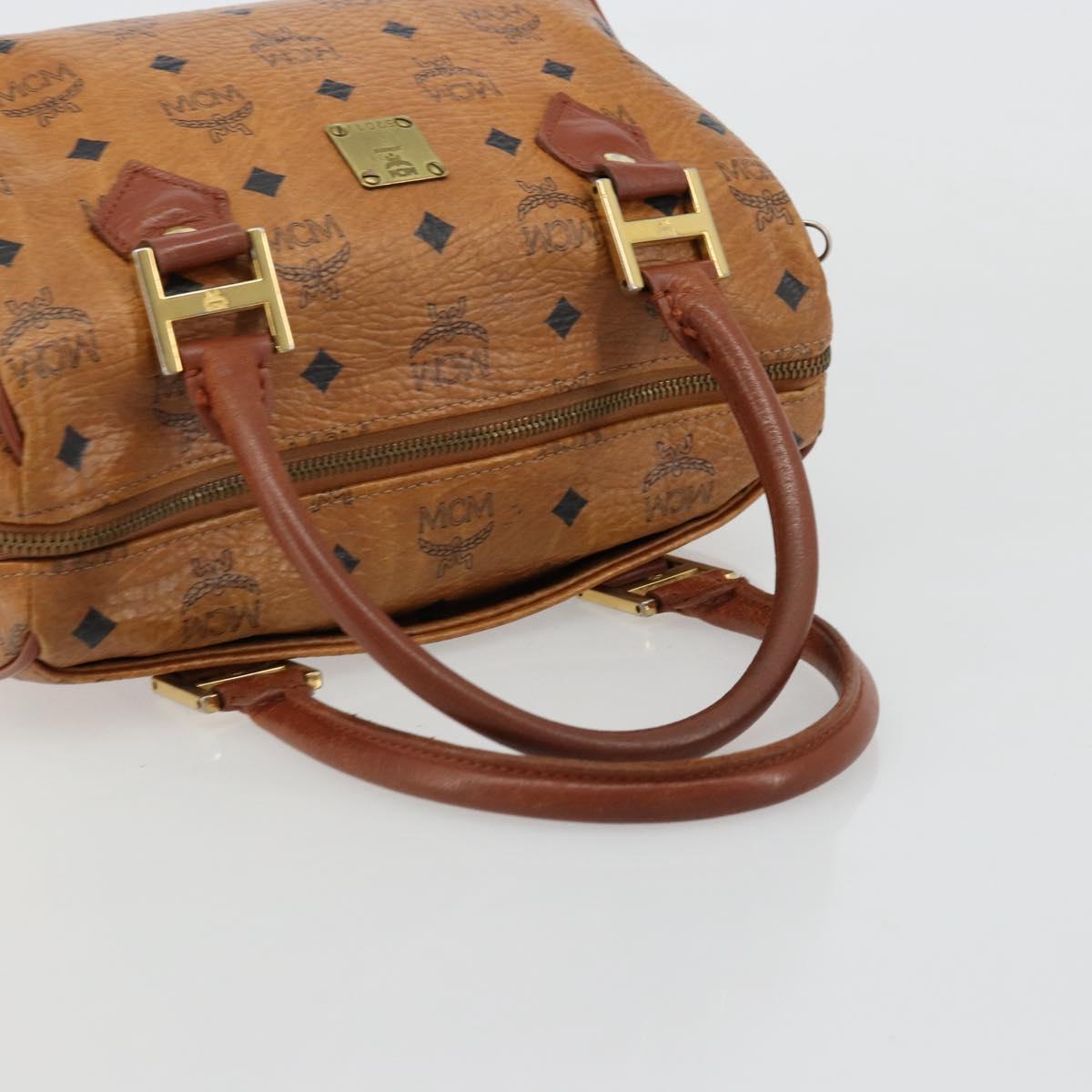 MCM Vicetos Logogram Hand Bag PVC Leather Brown Gold Auth BA12357A