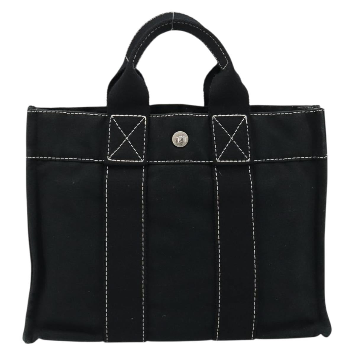 HERMES Fourre Tout PM Hand Bag cotton Black Silver Auth BA12358A