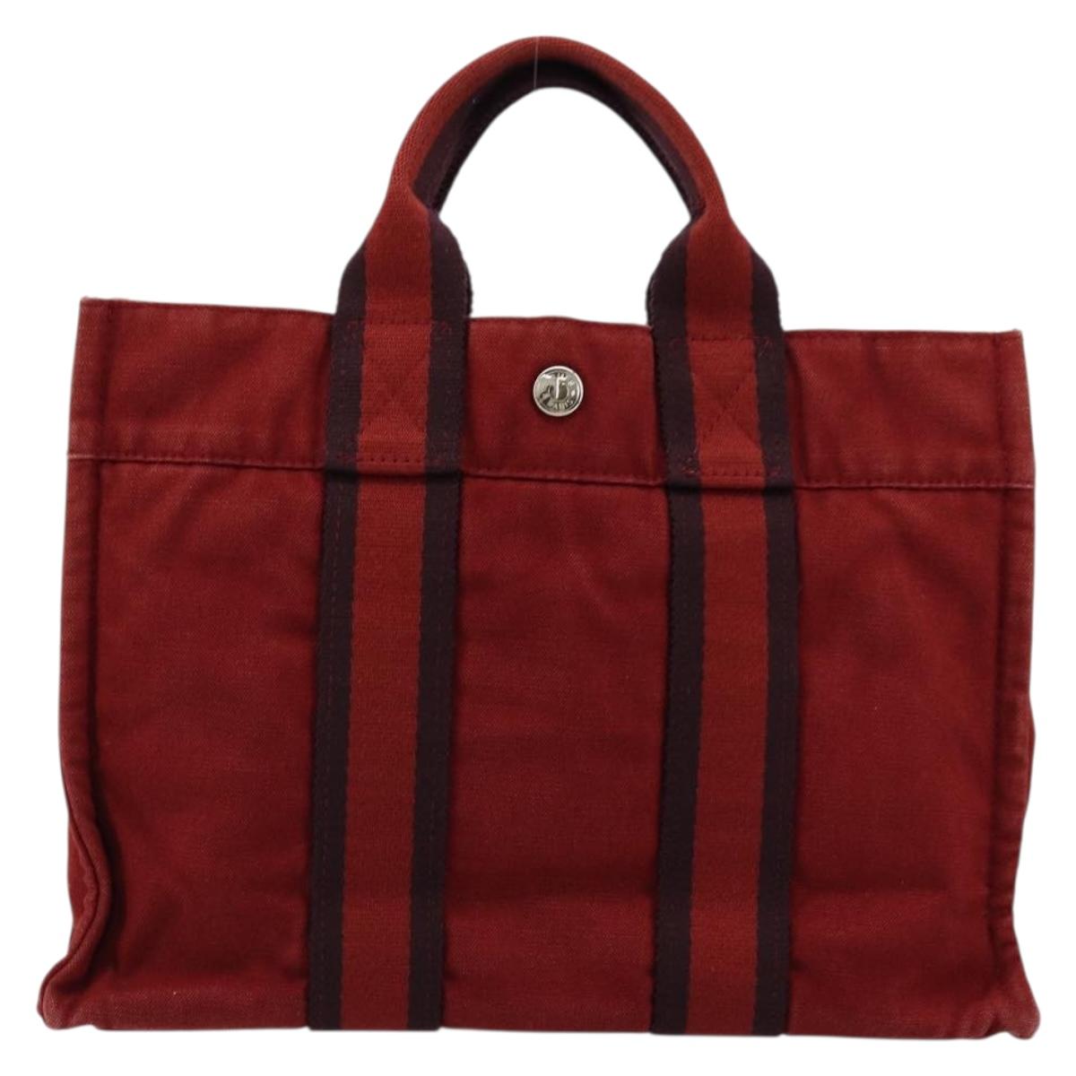 HERMES Fourre Tout PM Hand Bag cotton Red Silver Auth BA12360