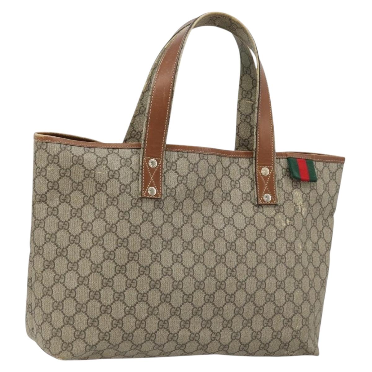 GUCCI GG Supreme Web Sherry Line Tote Bag PVC Beige Gold 211134 Auth BA12361