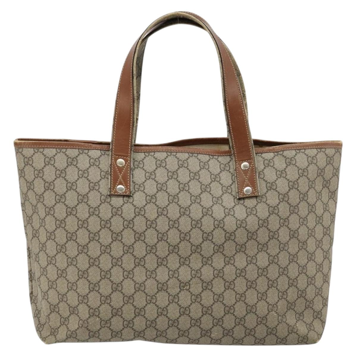 GUCCI GG Supreme Web Sherry Line Tote Bag PVC Beige Gold 211134 Auth BA12361