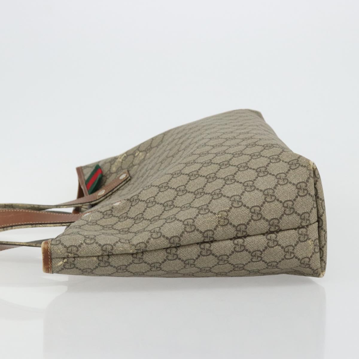 GUCCI GG Supreme Web Sherry Line Tote Bag PVC Beige Gold 211134 Auth BA12361