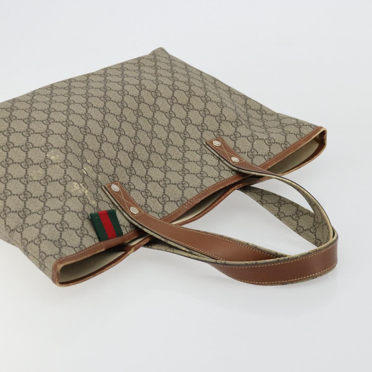 GUCCI GG Supreme Web Sherry Line Tote Bag PVC Beige Gold 211134 Auth BA12361