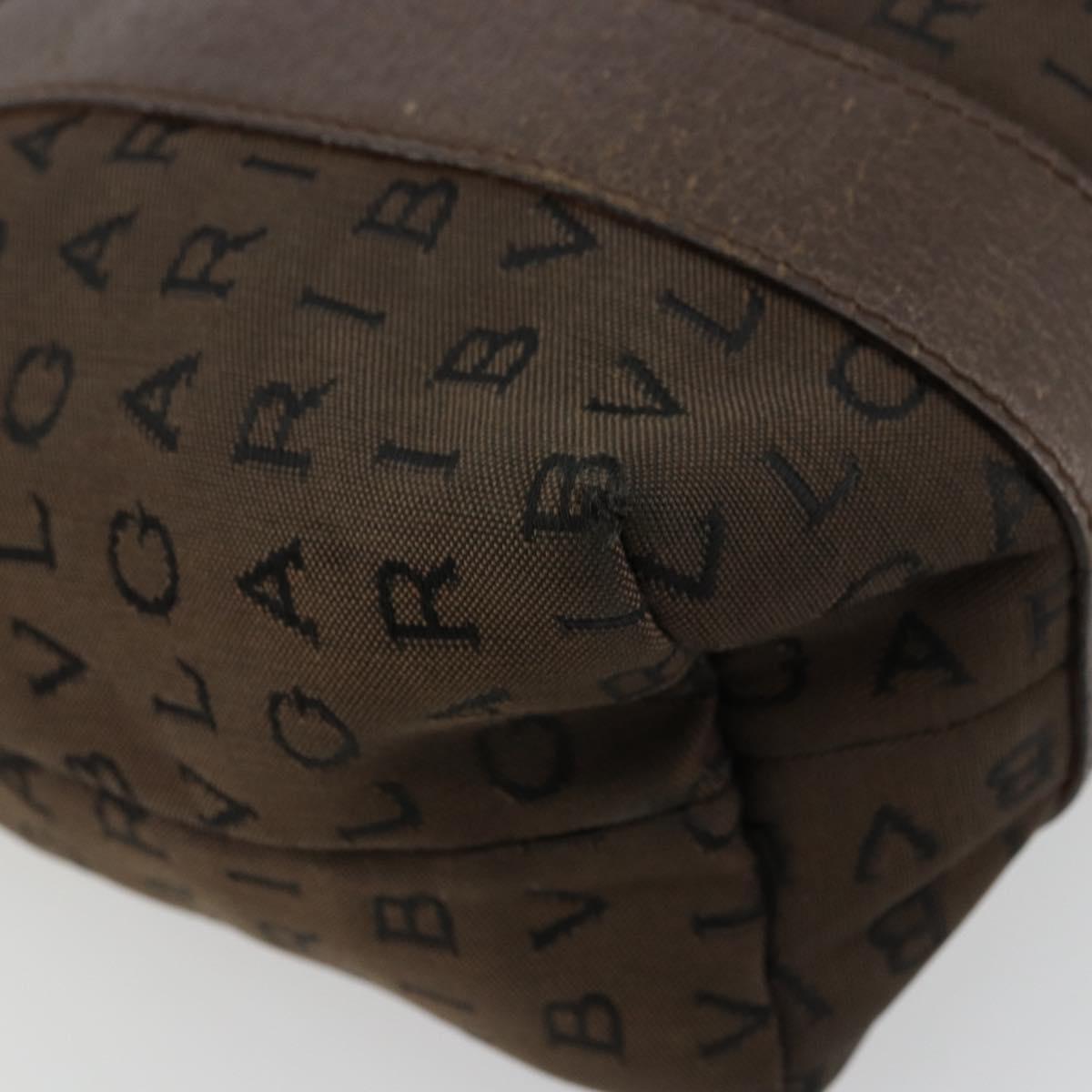 BVLGARI Logo Mania Hand Bag Canvas Brown Silver Auth BA12368