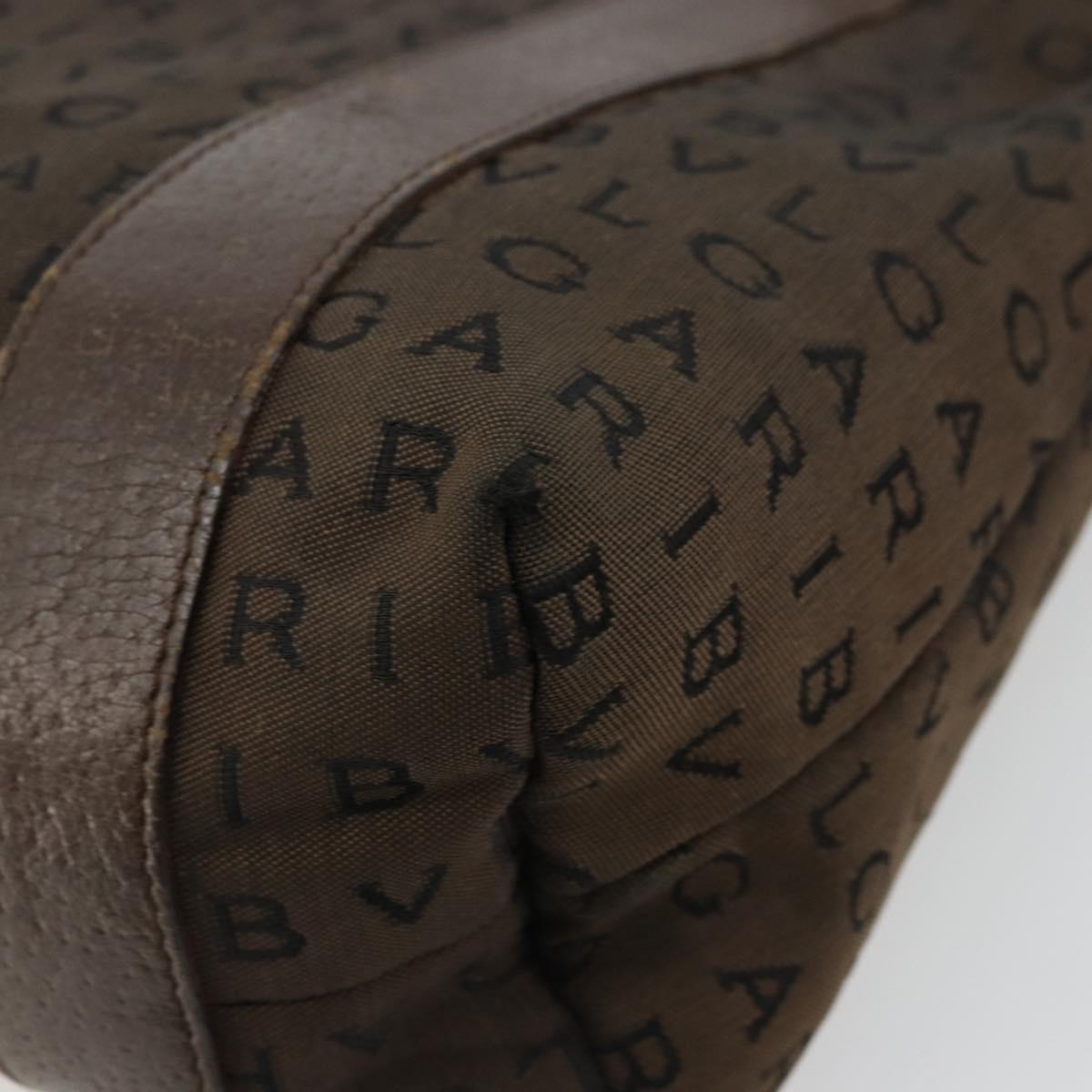 BVLGARI Logo Mania Hand Bag Canvas Brown Silver Auth BA12368