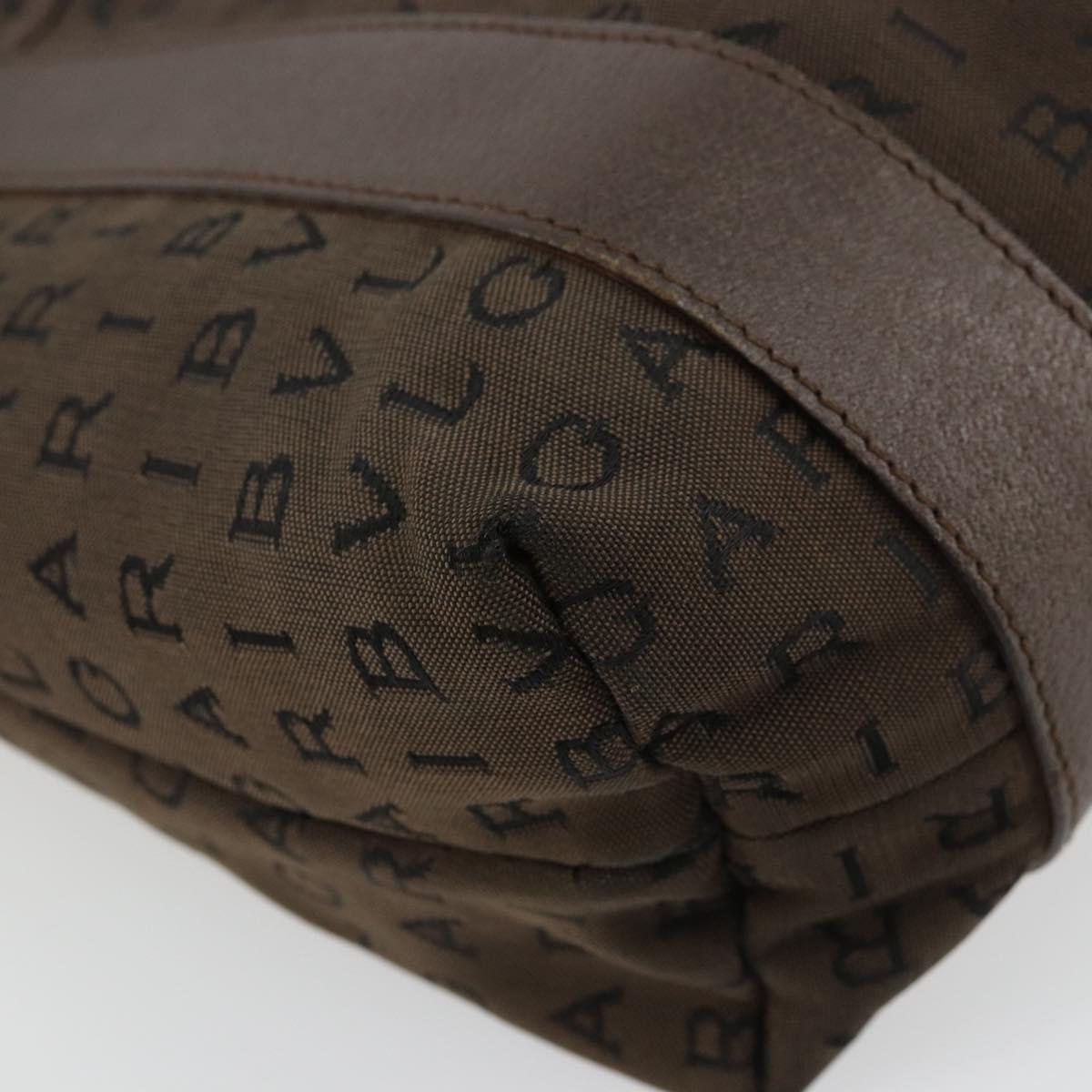 BVLGARI Logo Mania Hand Bag Canvas Brown Silver Auth BA12368