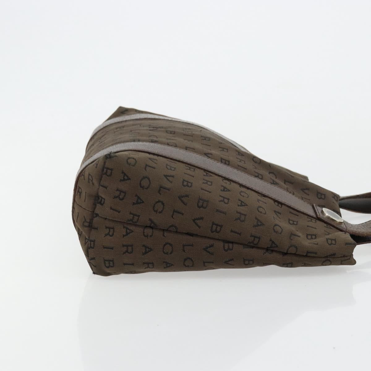 BVLGARI Logo Mania Hand Bag Canvas Brown Silver Auth BA12368