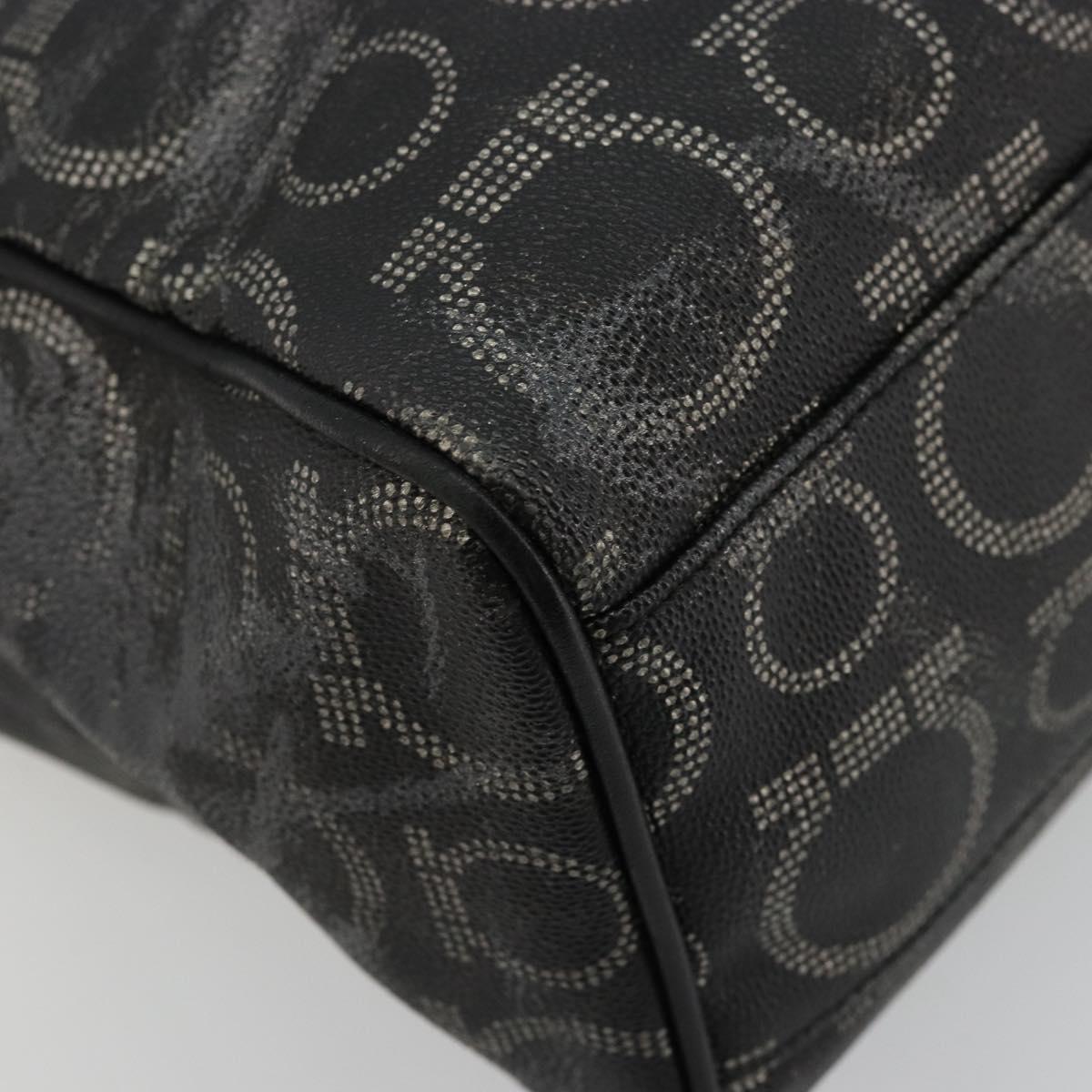 Salvatore Ferragamo Gancini Hand Bag PVC Leather Black Silver Auth BA12370