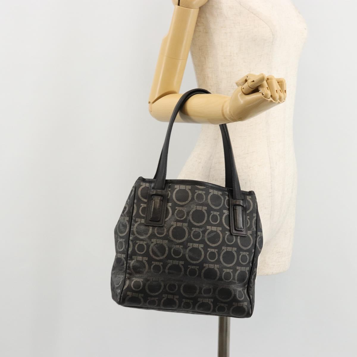 Salvatore Ferragamo Gancini Hand Bag PVC Leather Black Silver Auth BA12370