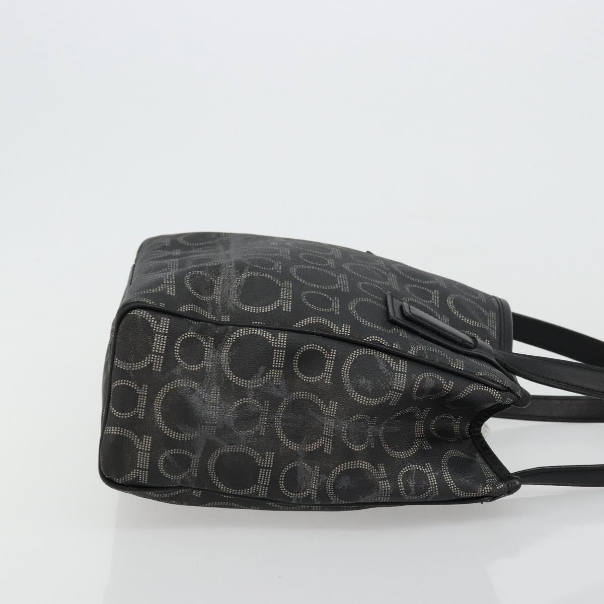 Salvatore Ferragamo Gancini Hand Bag PVC Leather Black Silver Auth BA12370