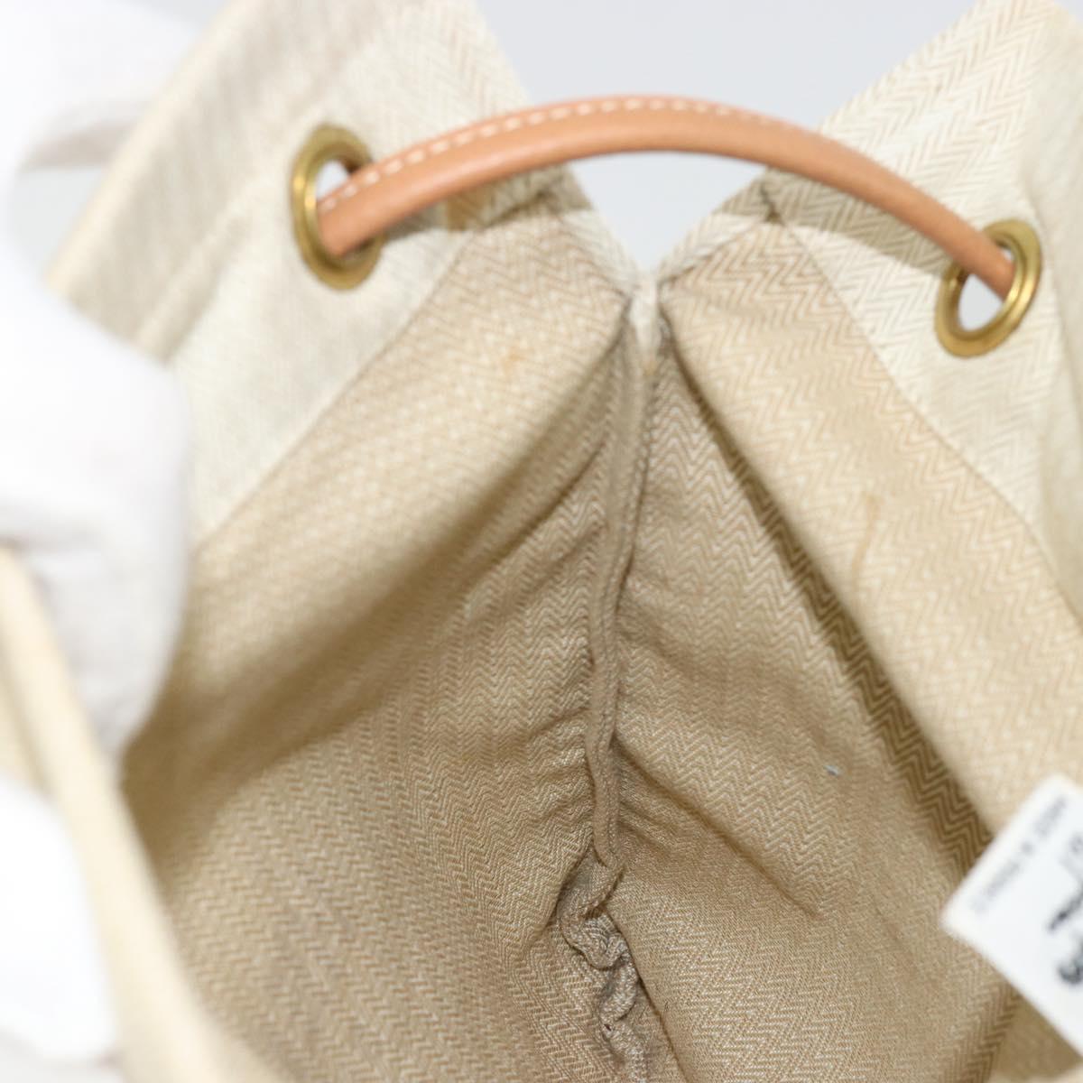 HERMES Hand Bag Canvas Beige Gold Auth BA12373