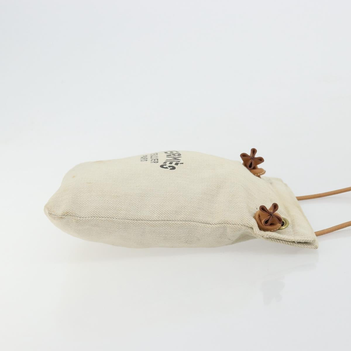HERMES Hand Bag Canvas Beige Gold Auth BA12373