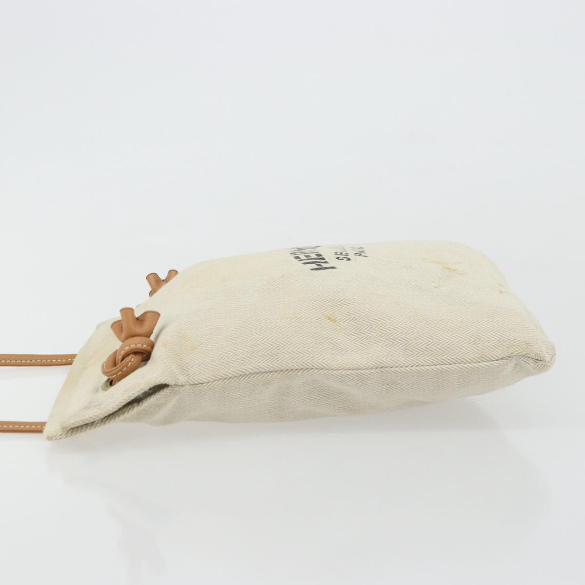 HERMES Hand Bag Canvas Beige Gold Auth BA12373