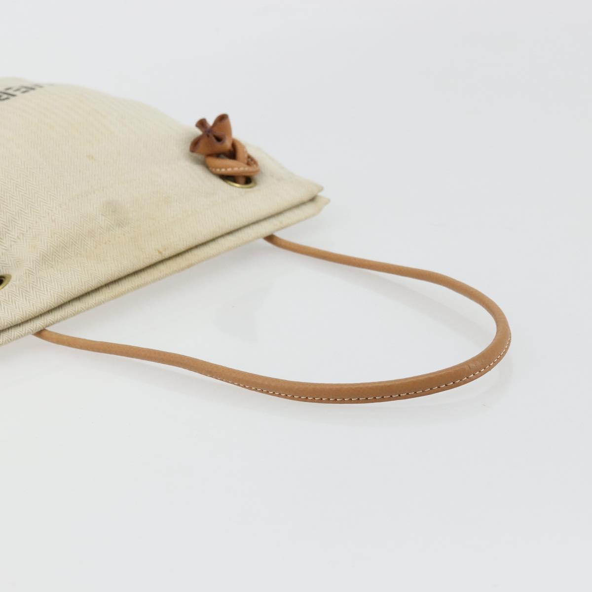 HERMES Hand Bag Canvas Beige Gold Auth BA12373