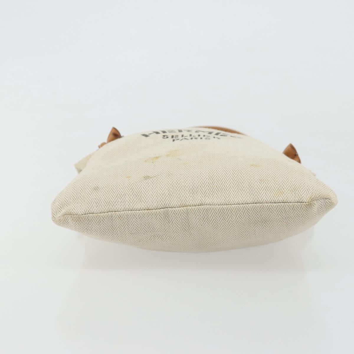 HERMES Hand Bag Canvas Beige Gold Auth BA12373