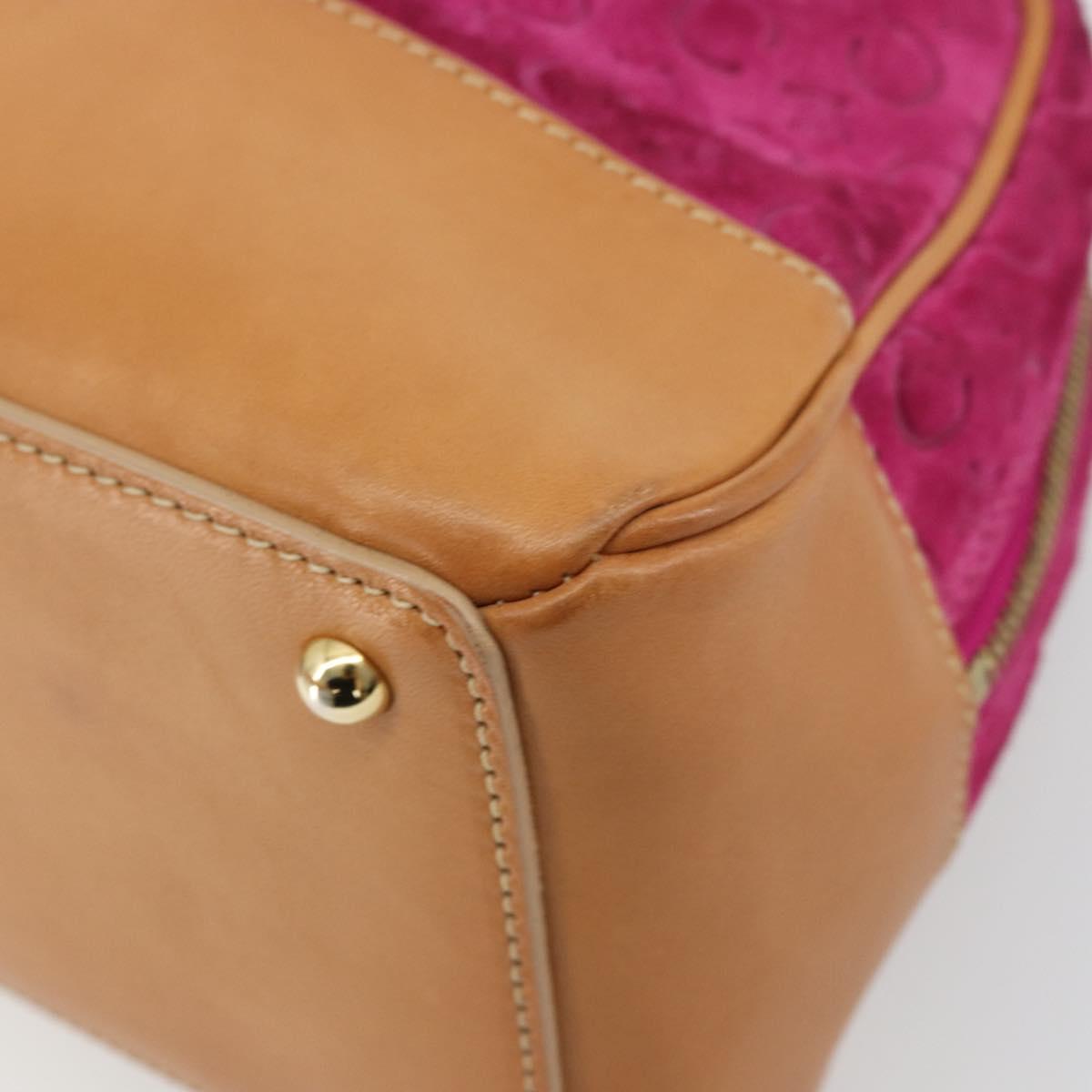 CELINE C Macadam Canvas Hand Bag Suede Pink Gold Auth BA12374