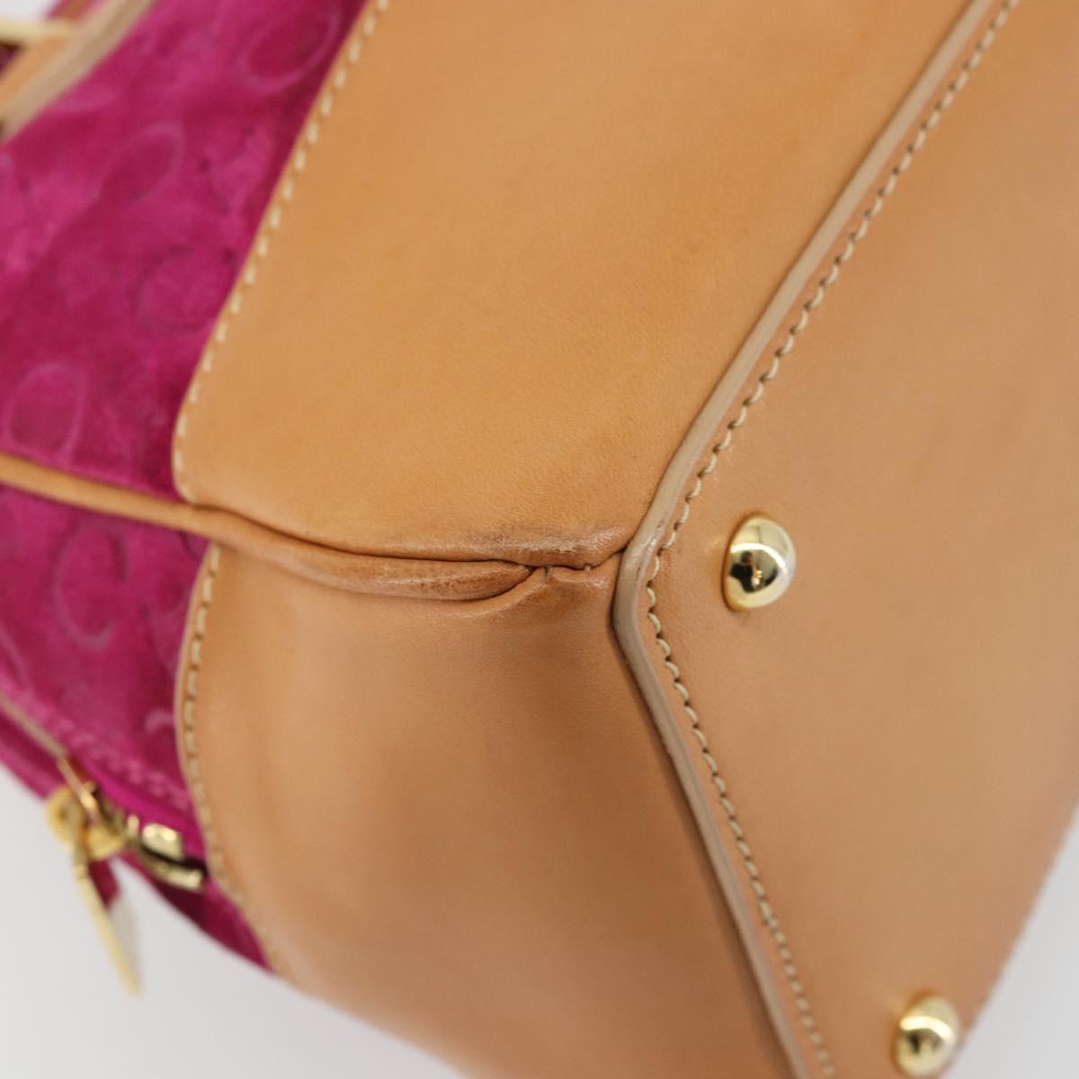 CELINE C Macadam Canvas Hand Bag Suede Pink Gold Auth BA12374