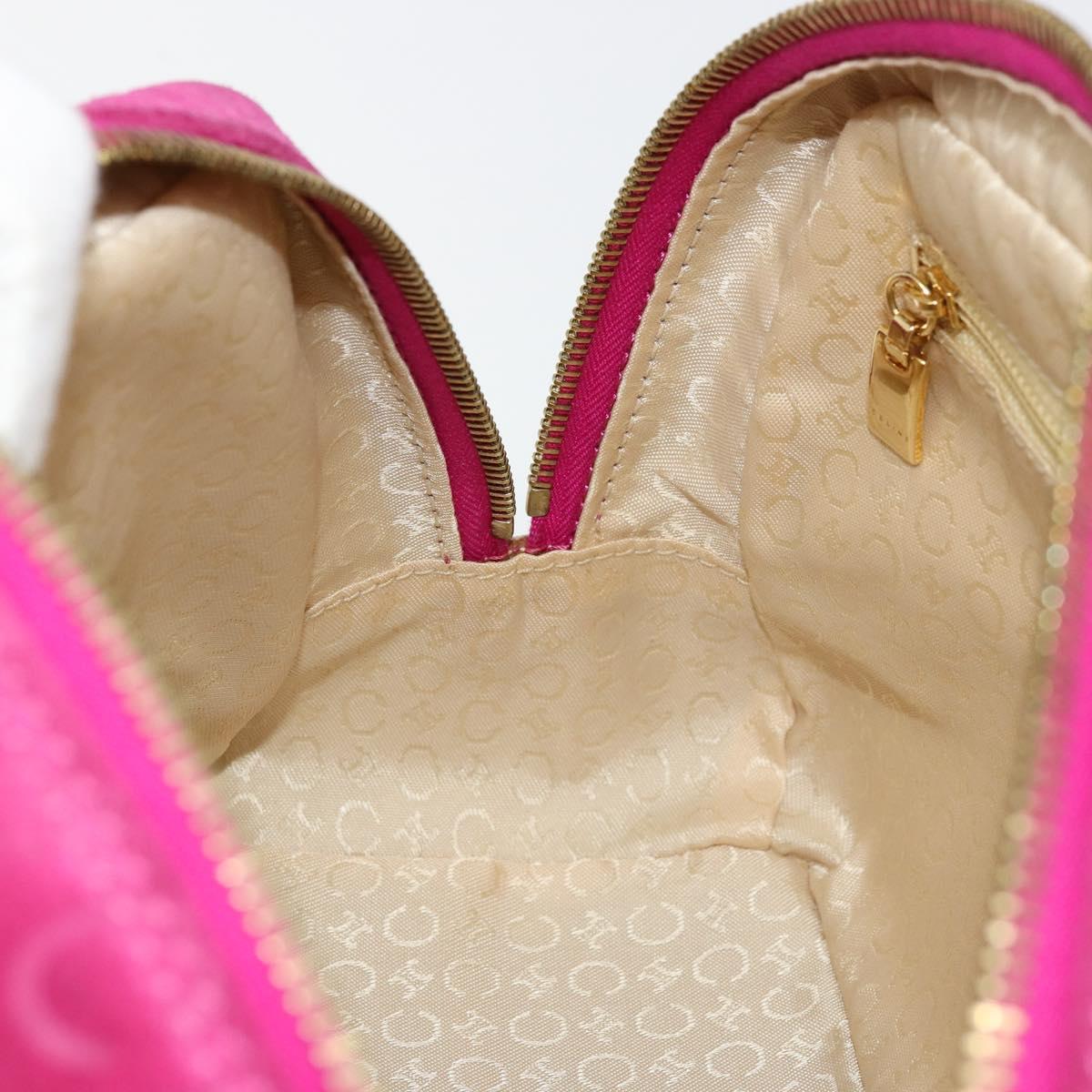 CELINE C Macadam Canvas Hand Bag Suede Pink Gold Auth BA12374
