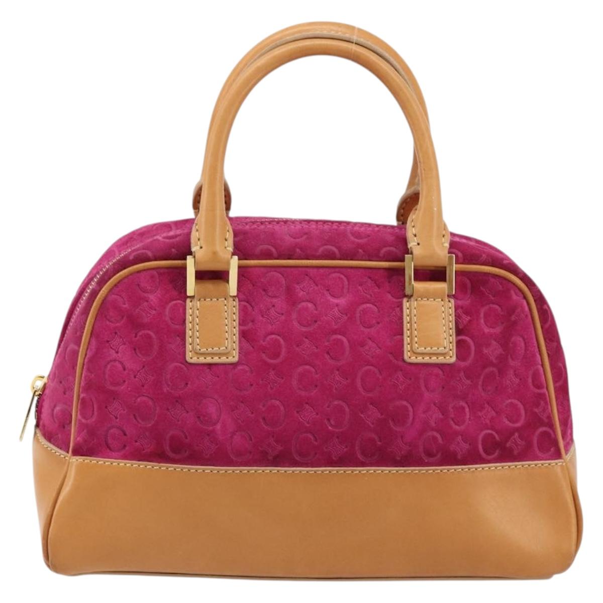 CELINE C Macadam Canvas Hand Bag Suede Pink Gold Auth BA12374