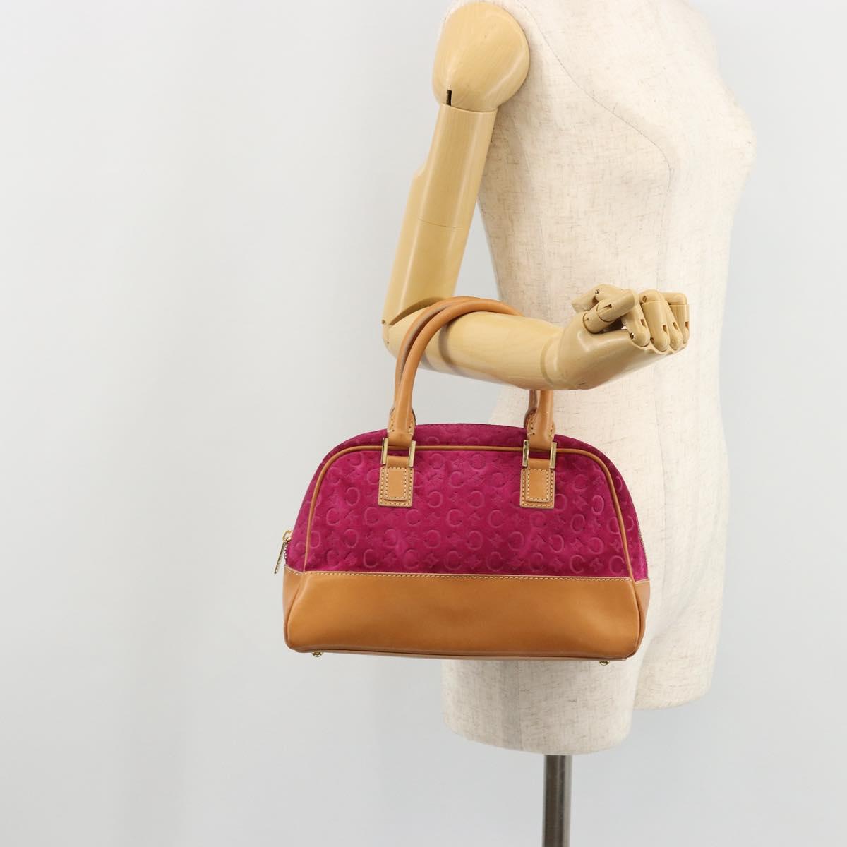 CELINE C Macadam Canvas Hand Bag Suede Pink Gold Auth BA12374