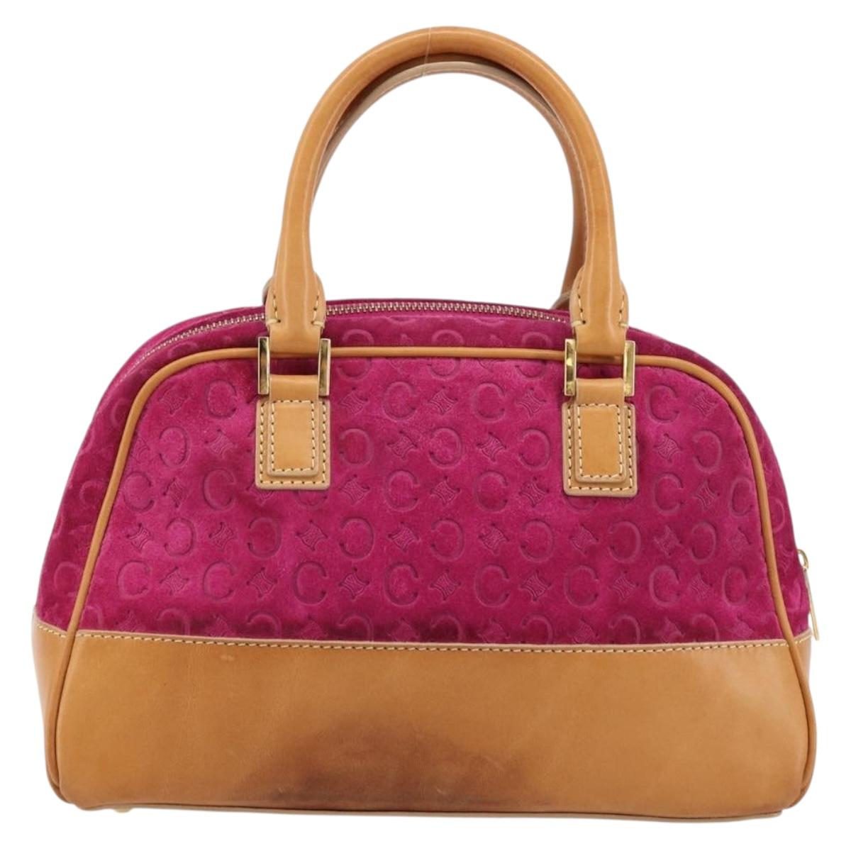 CELINE C Macadam Canvas Hand Bag Suede Pink Gold Auth BA12374