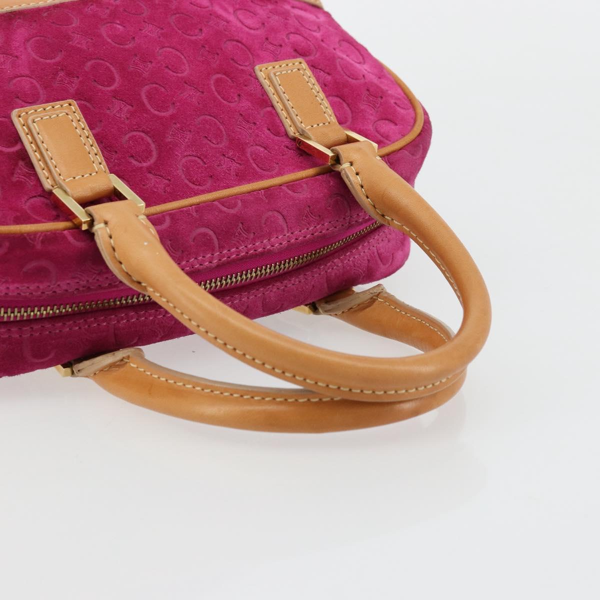 CELINE C Macadam Canvas Hand Bag Suede Pink Gold Auth BA12374