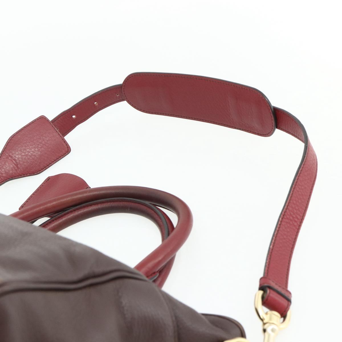 LOEWE Anagram Hand Bag Leather 2way Brown Gold Auth BA12376A