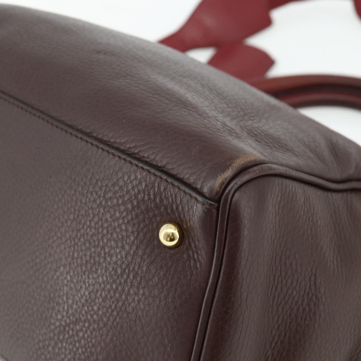 LOEWE Anagram Hand Bag Leather 2way Brown Gold Auth BA12376A